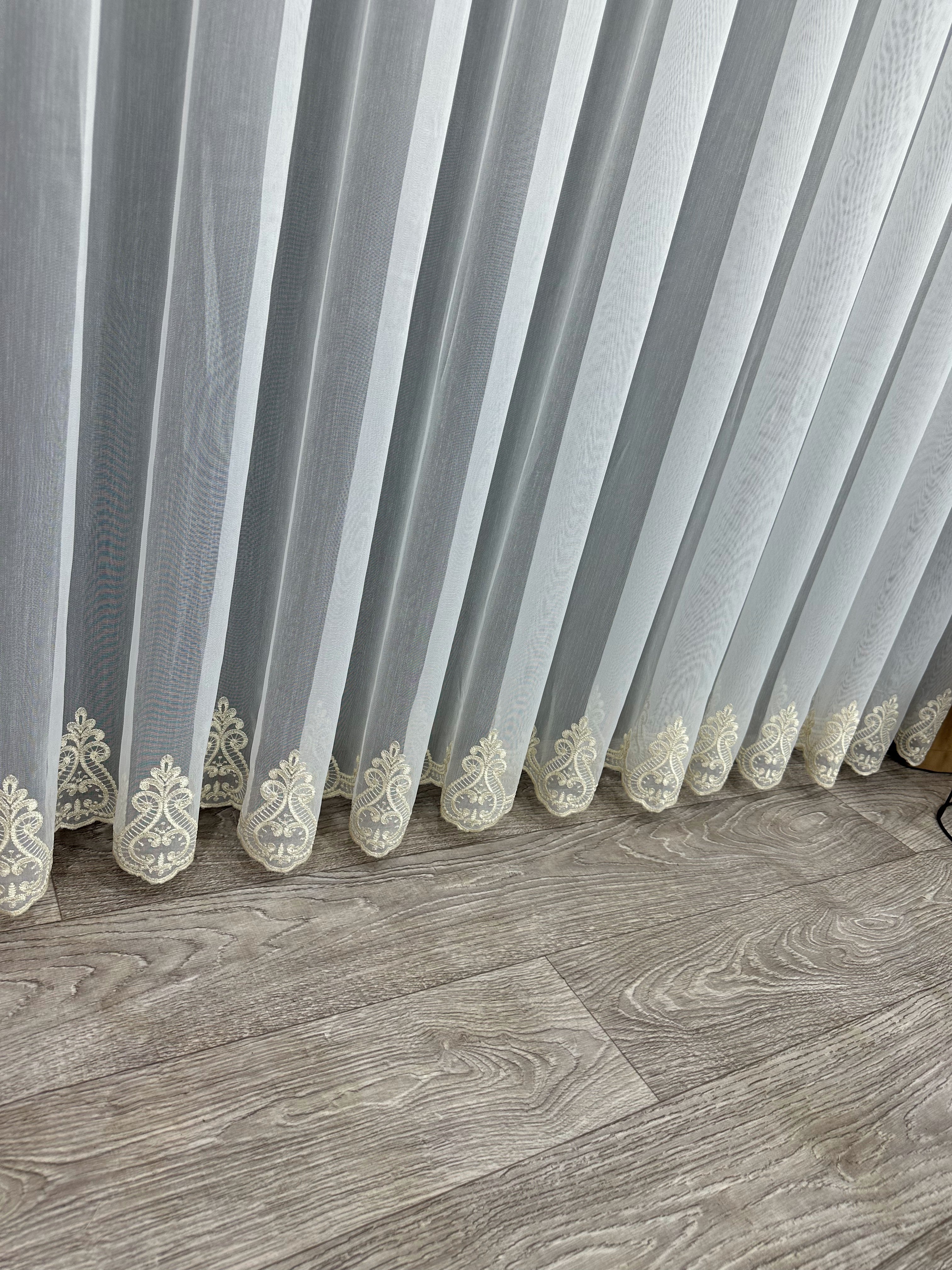 Bamboo-based sheer curtain with embroidery on the bottom, gold color