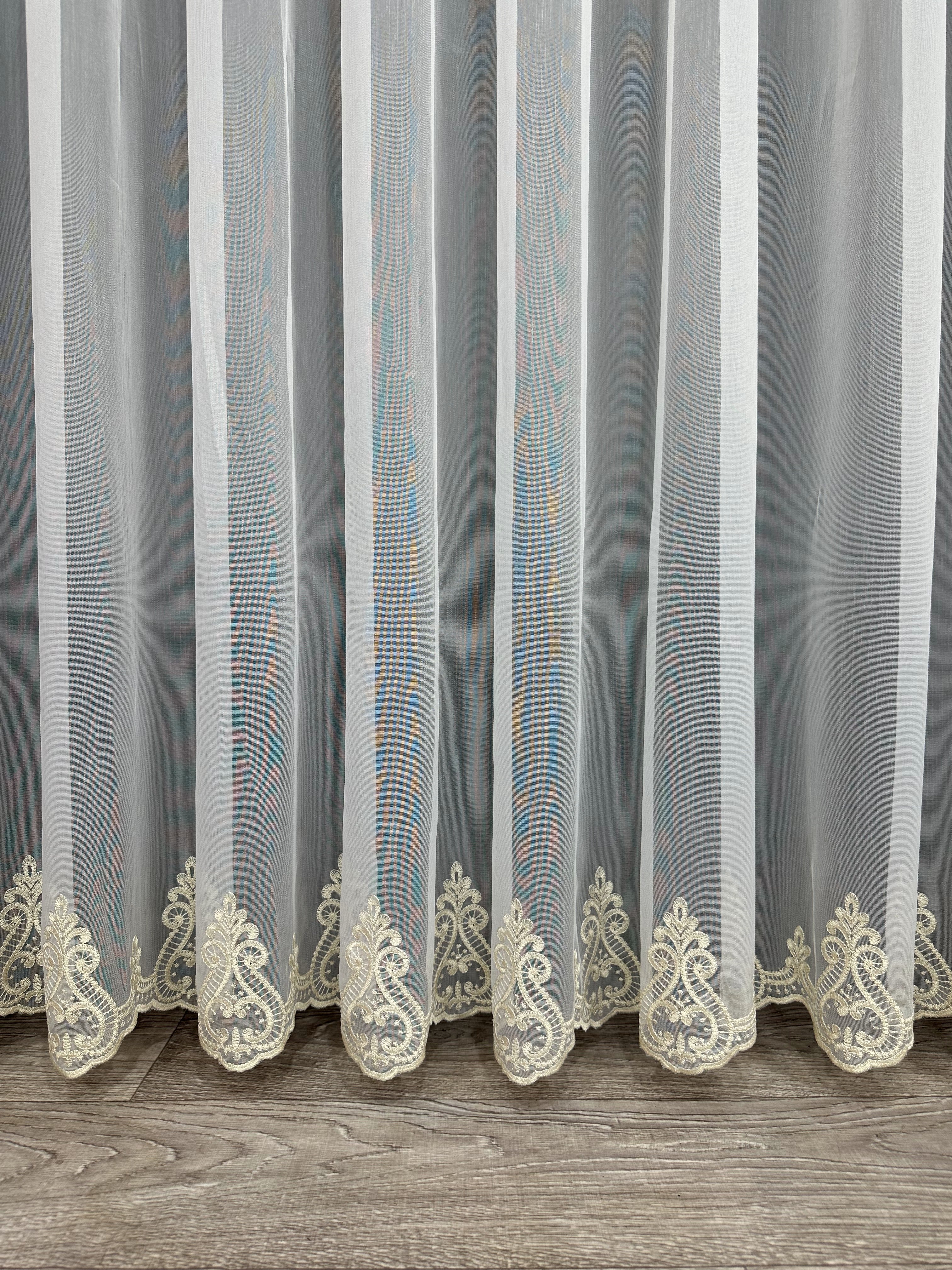 Bamboo-based sheer curtain with embroidery on the bottom, gold color