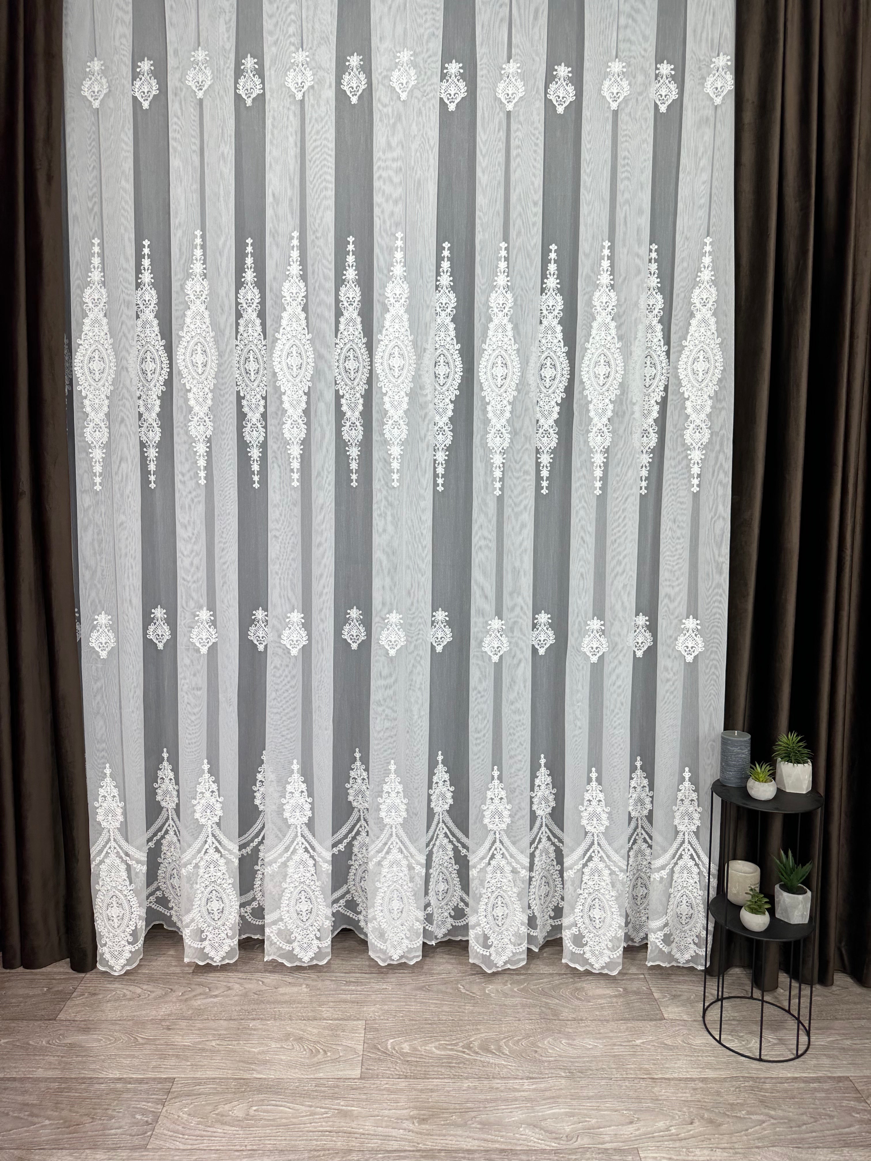 Bamboo-based sheer curtain with beautiful embroidery, milk color