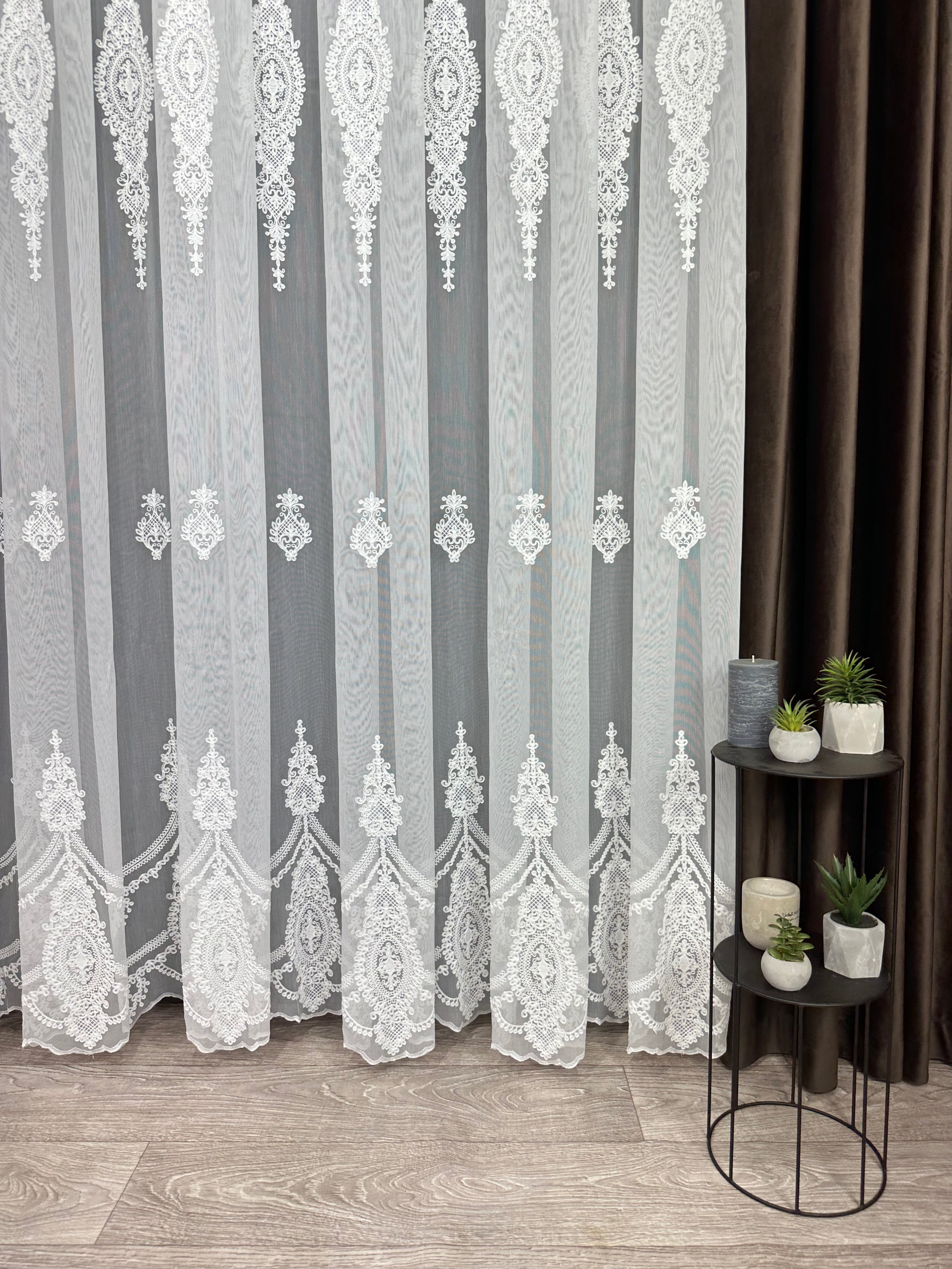Bamboo-based sheer curtain with beautiful embroidery, milk color