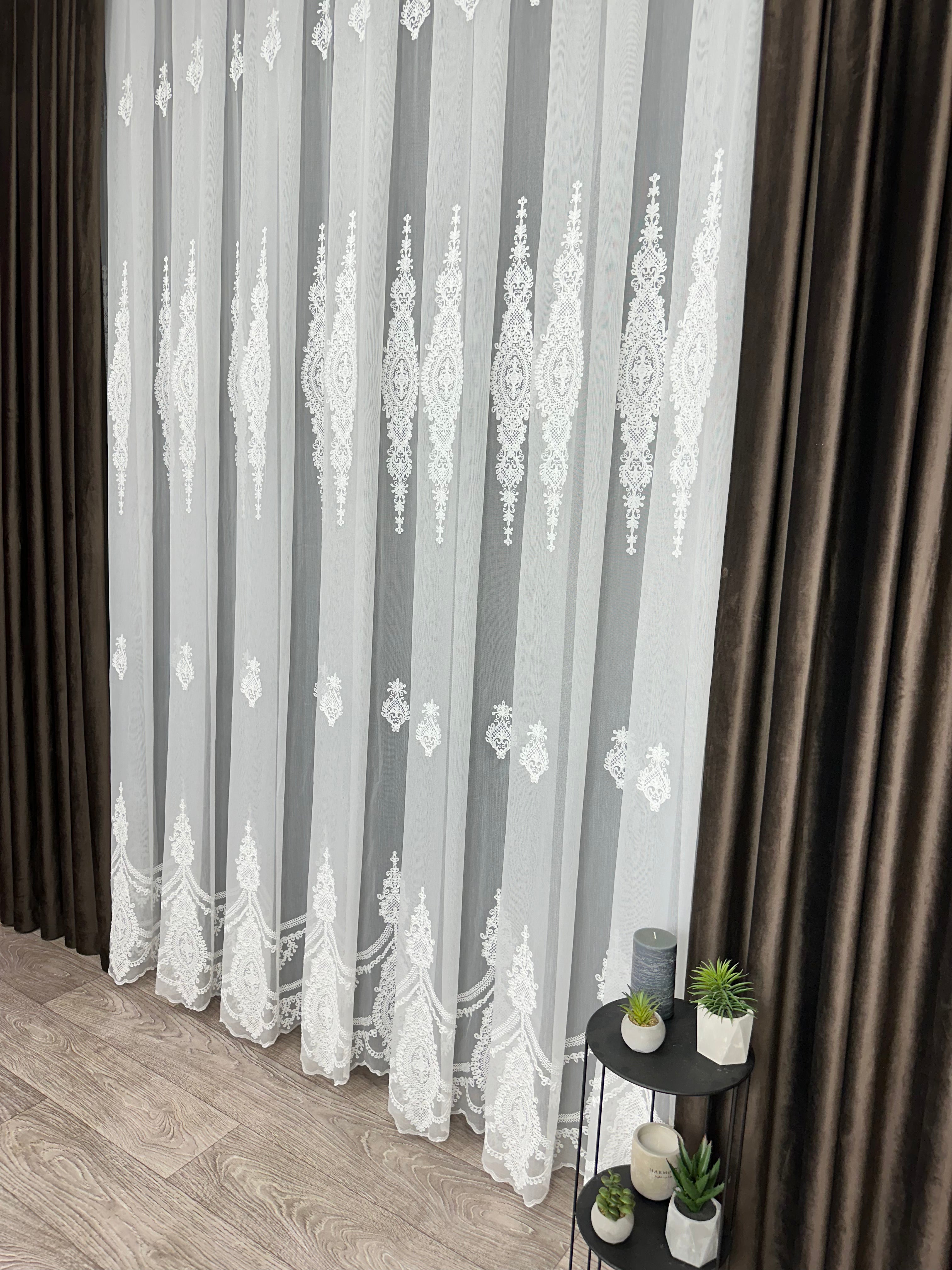 Bamboo-based sheer curtain with beautiful embroidery, milk color