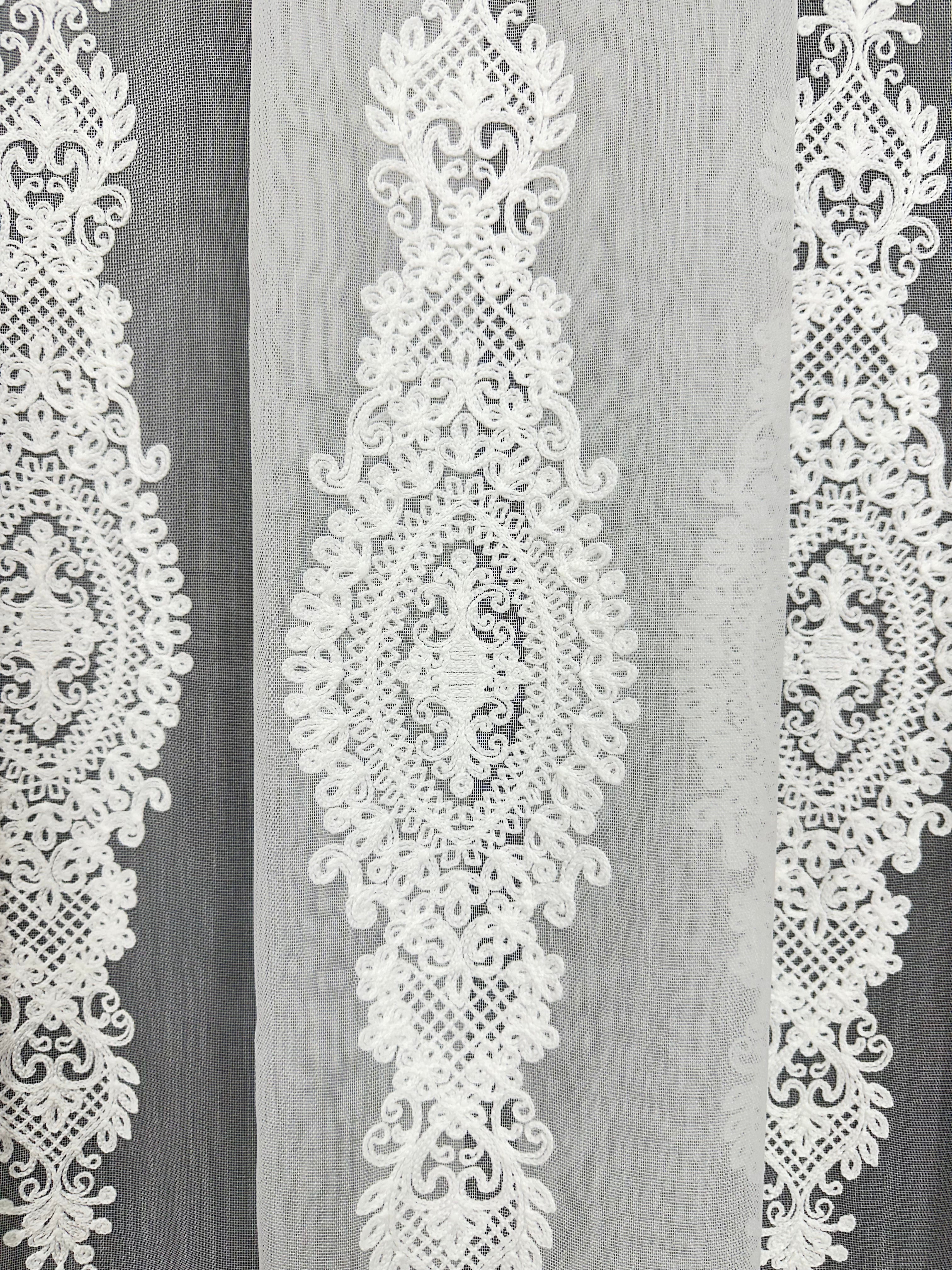 Bamboo-based sheer curtain with beautiful embroidery, milk color