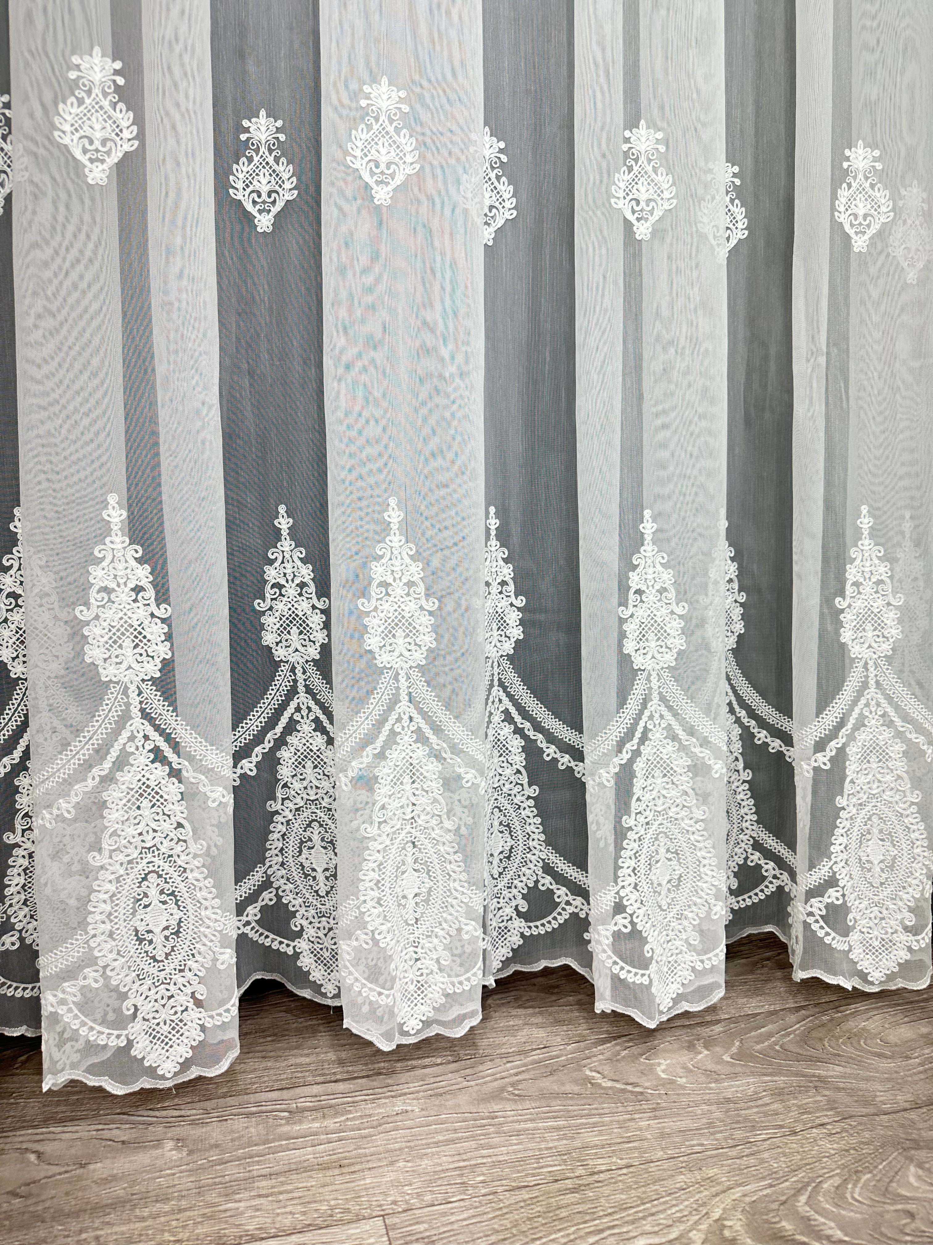 Bamboo-based sheer curtain with beautiful embroidery, milk color