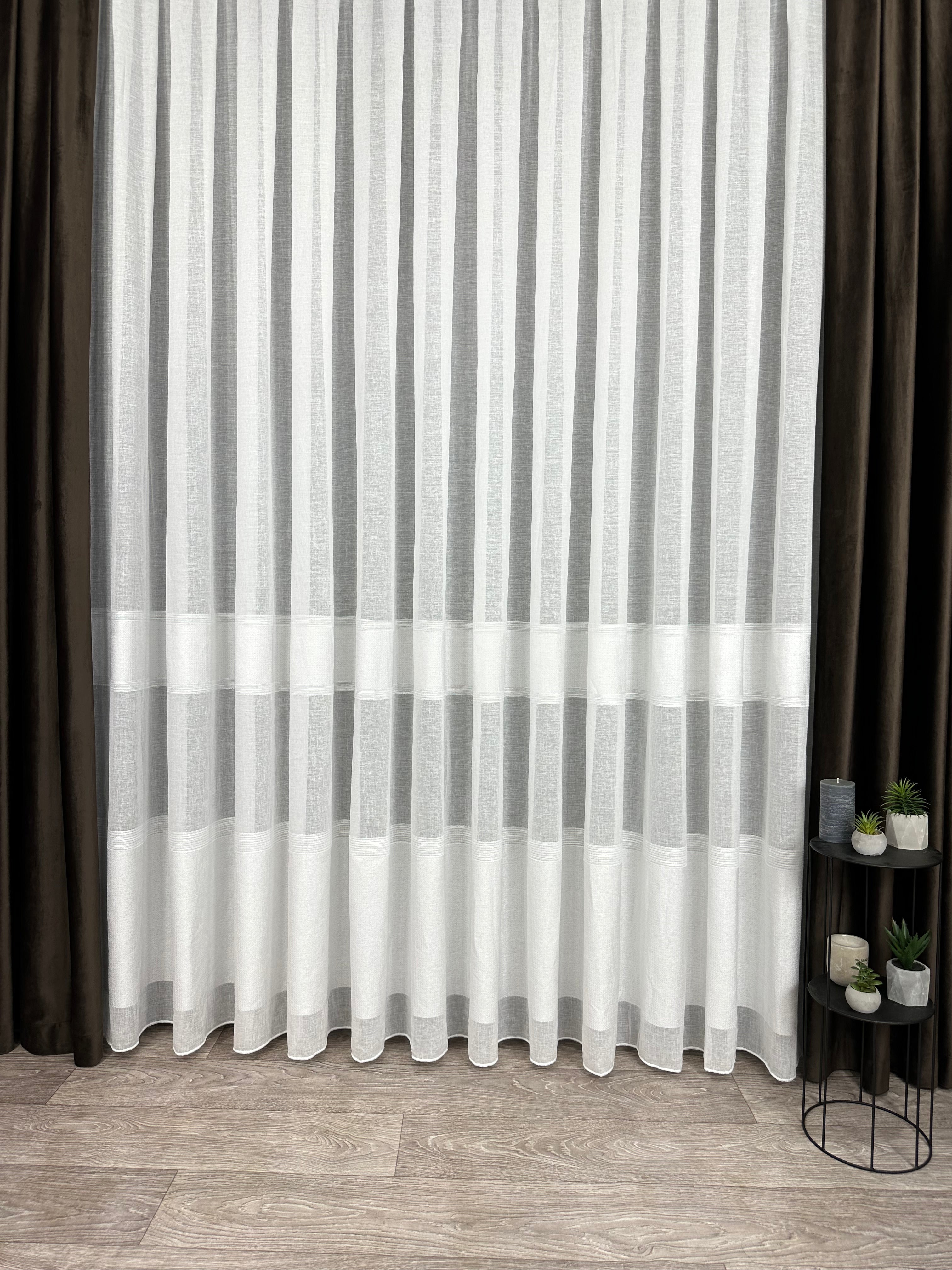 Linen sheer curtain with stripes, milk color