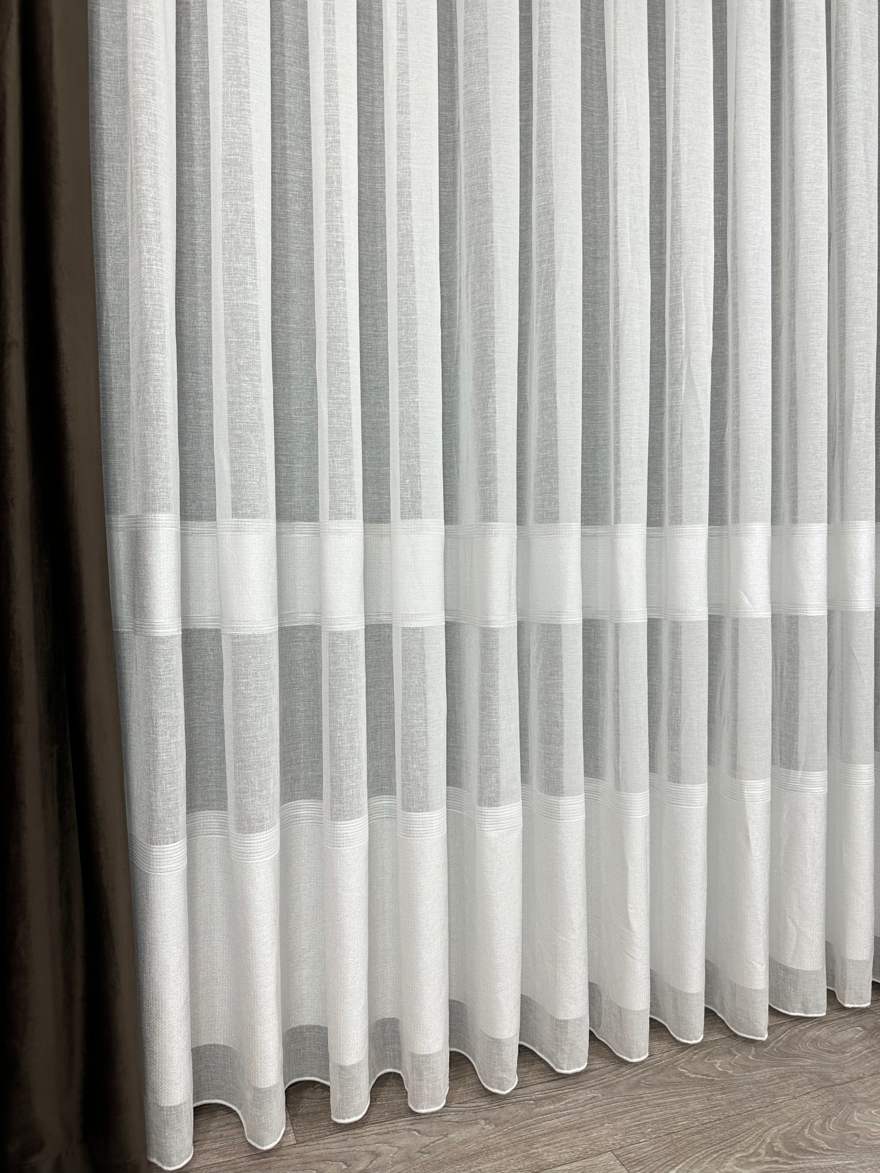 Linen sheer curtain with stripes, milk color