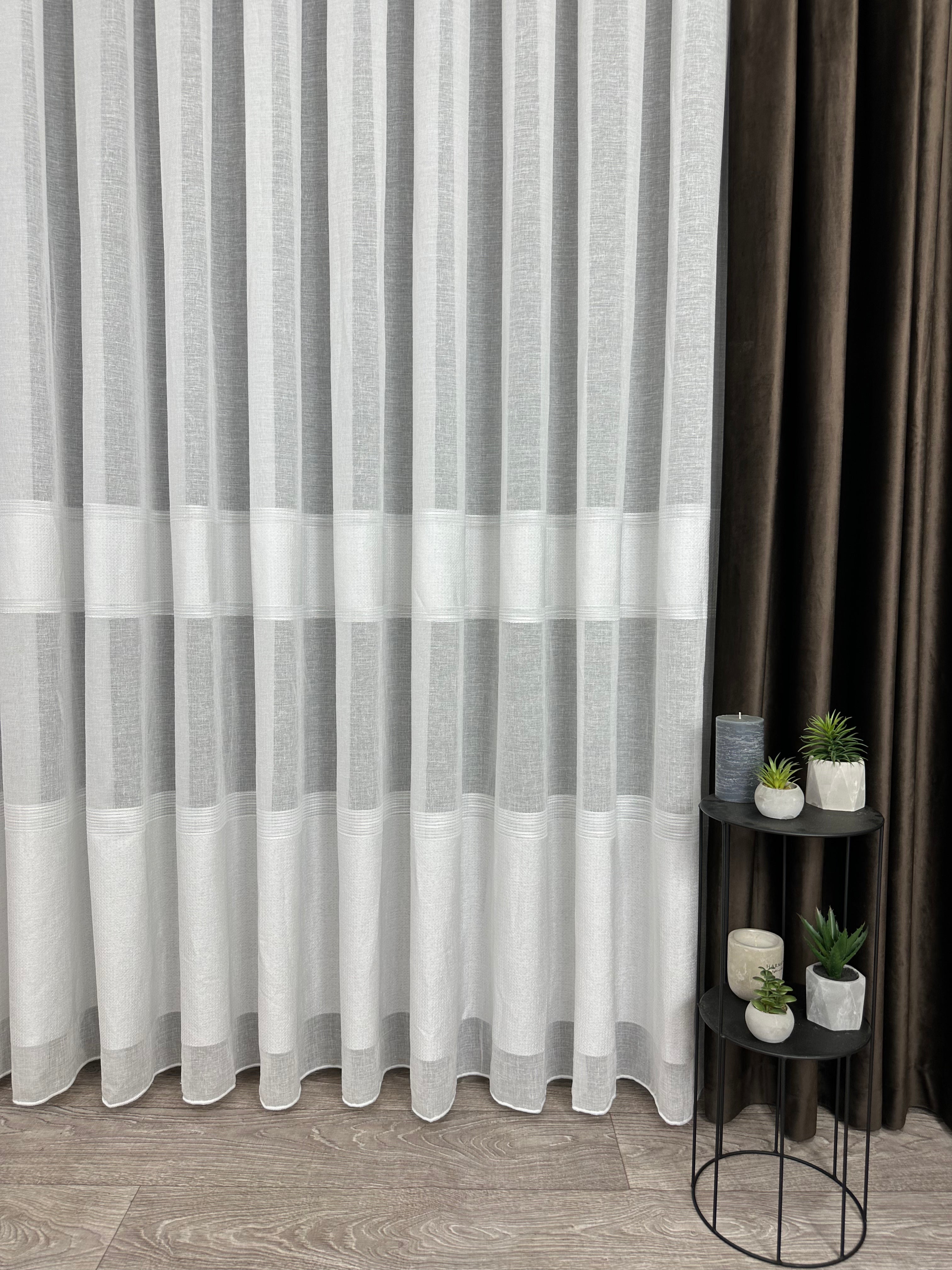 Linen sheer curtain with stripes, milk color