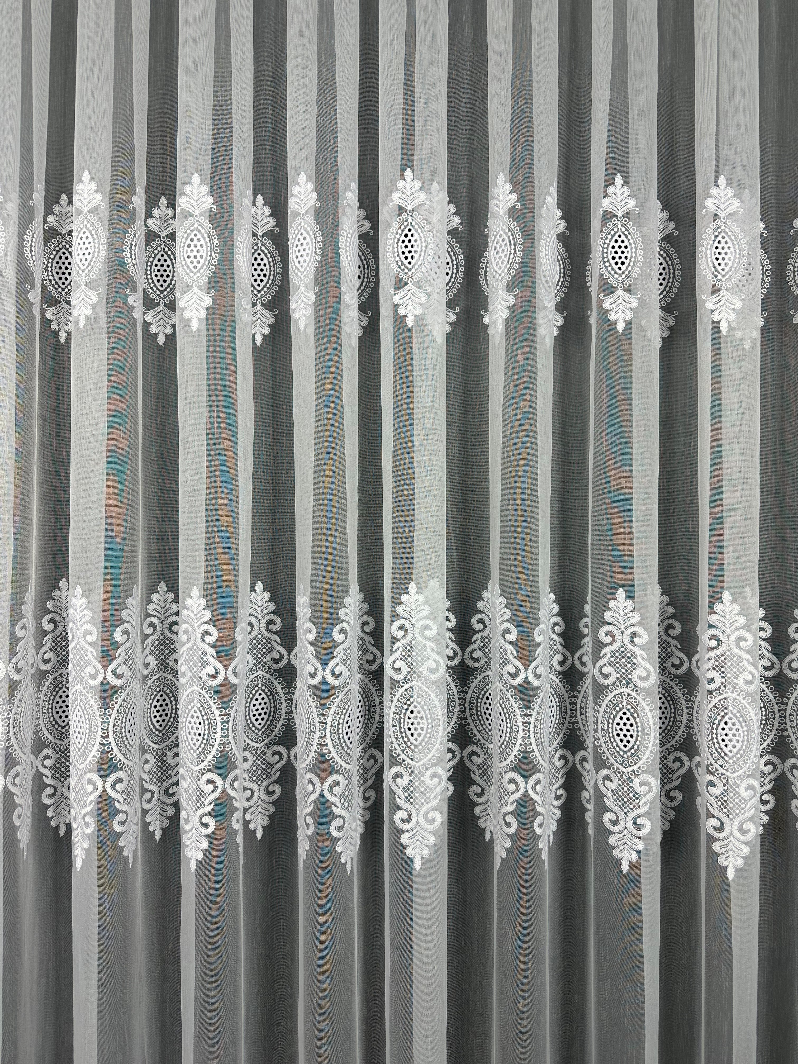 Sheer curtain with beautiful embroidery, white color
