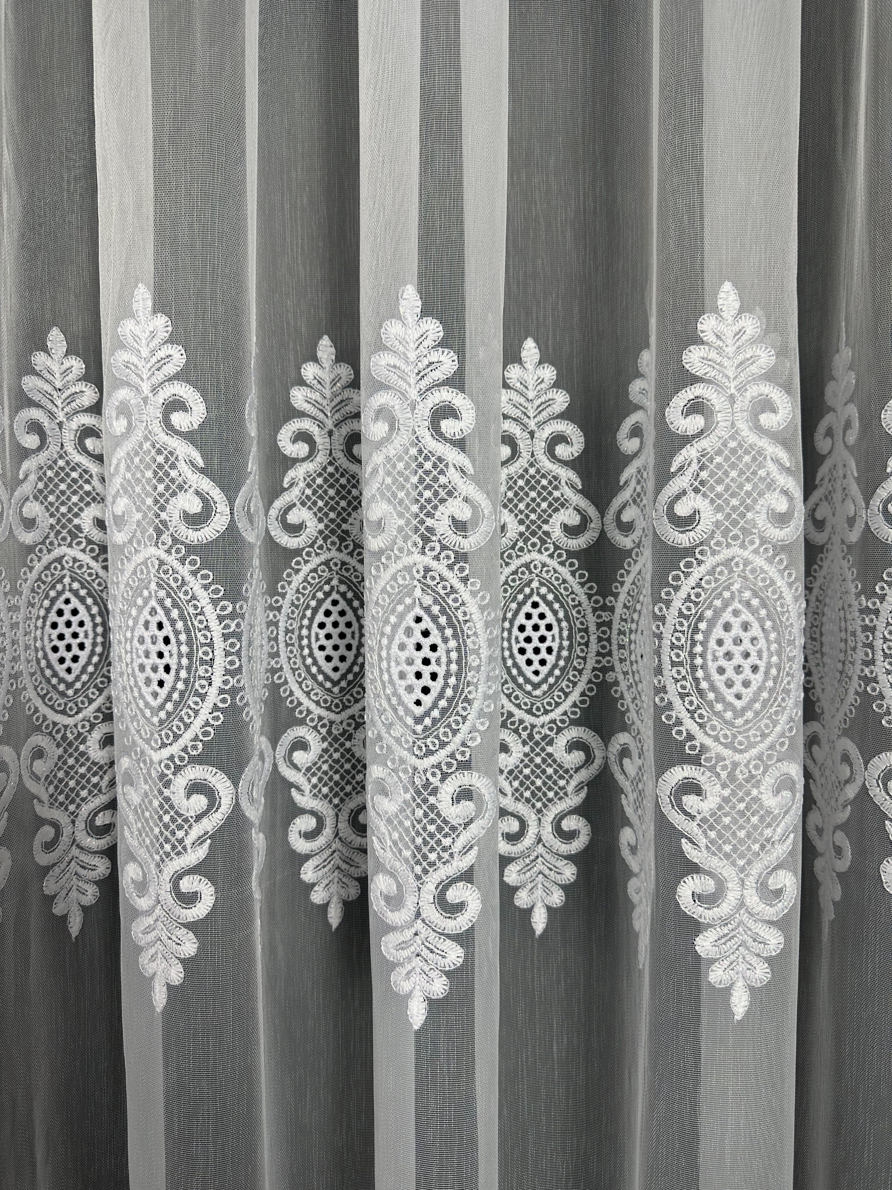 Sheer curtain with beautiful embroidery, white color