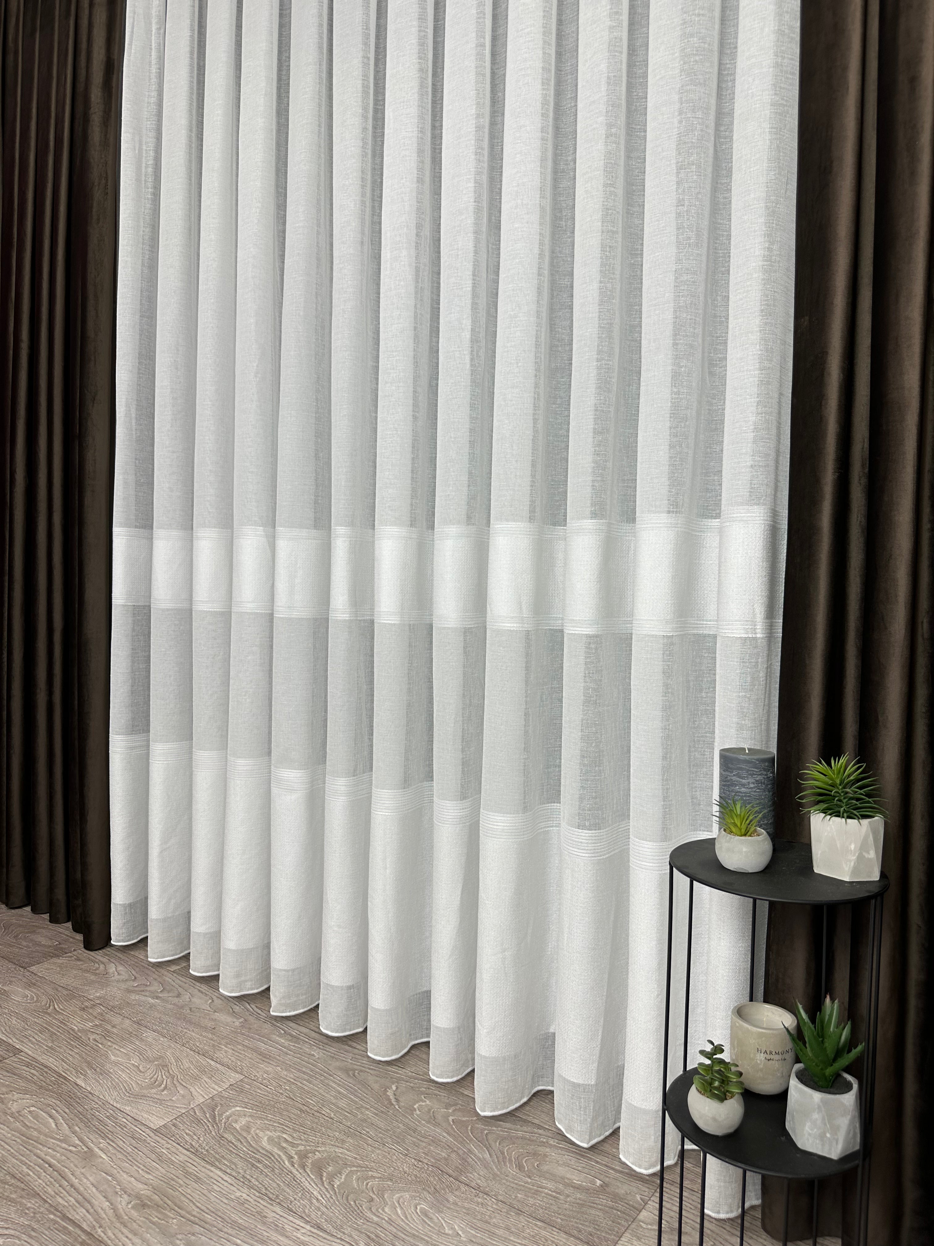 Linen sheer curtain with stripes, milk color