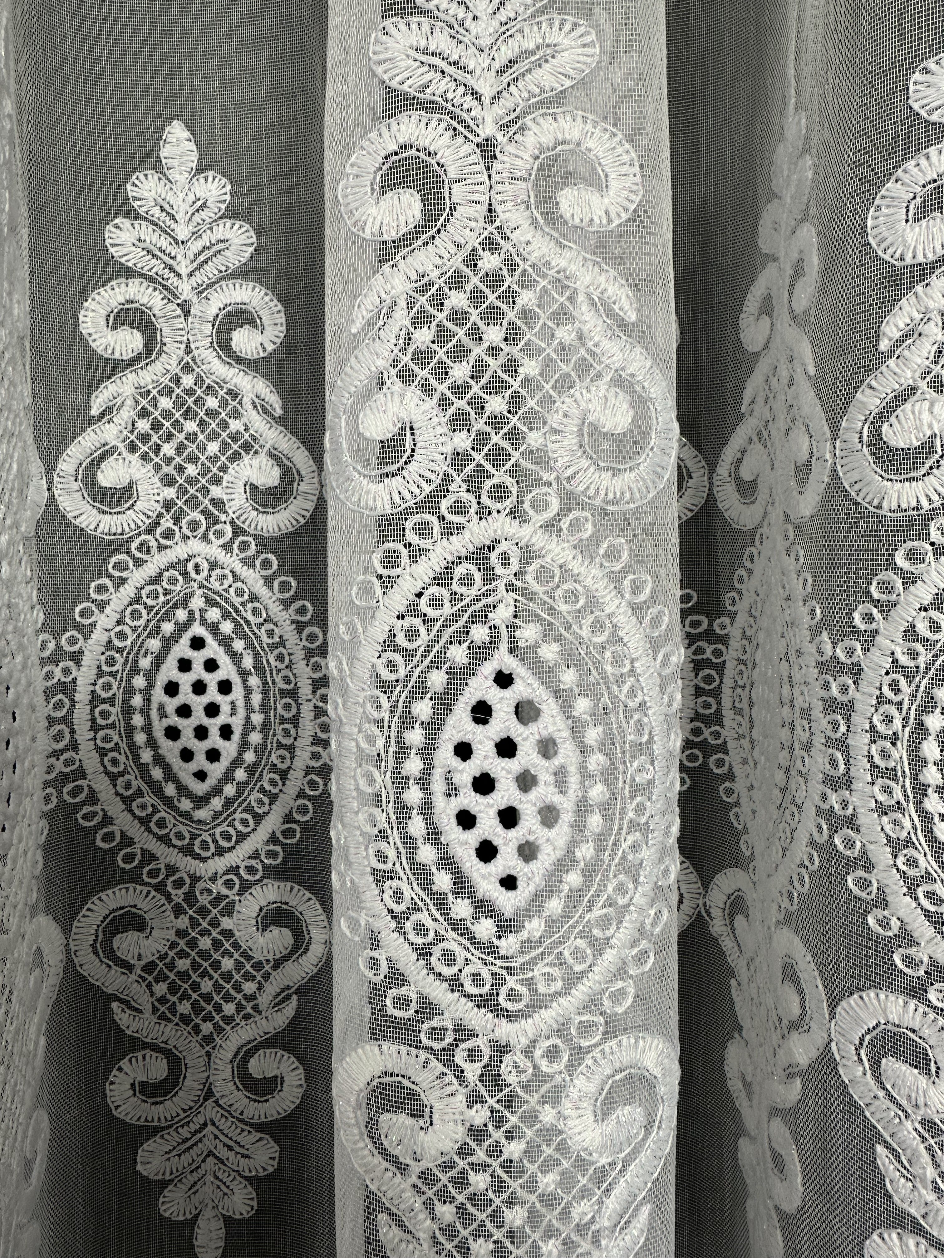 Sheer curtain with beautiful embroidery, white color
