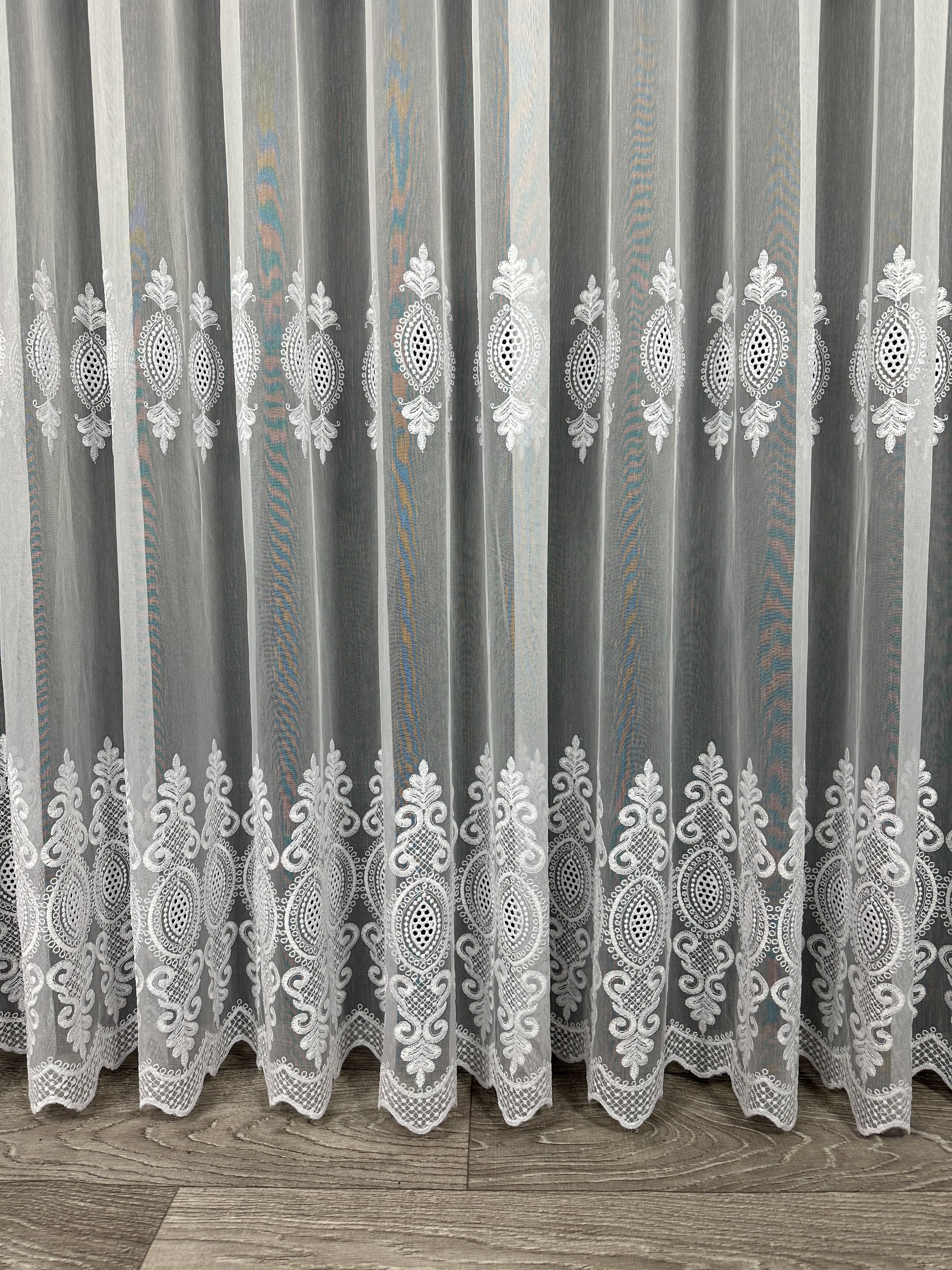 Sheer curtain with beautiful embroidery, white color