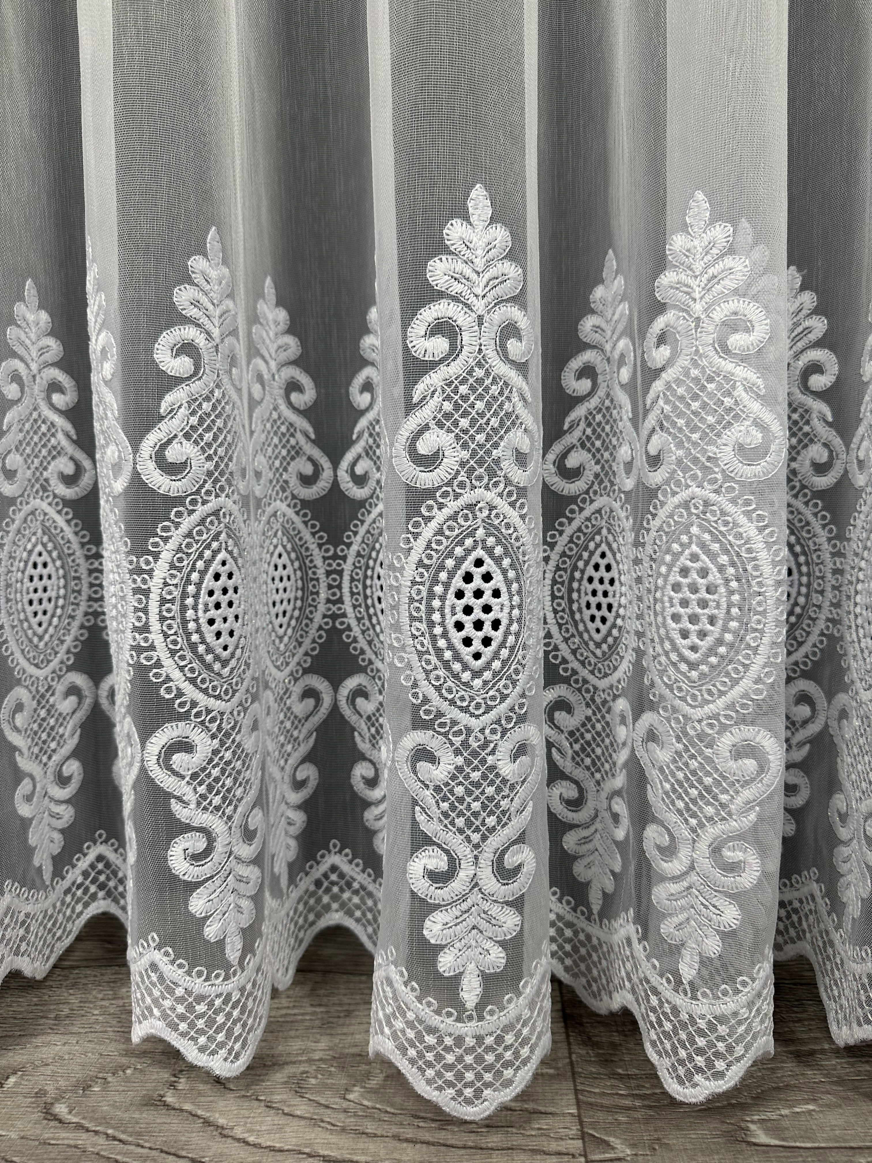 Sheer curtain with beautiful embroidery, white color