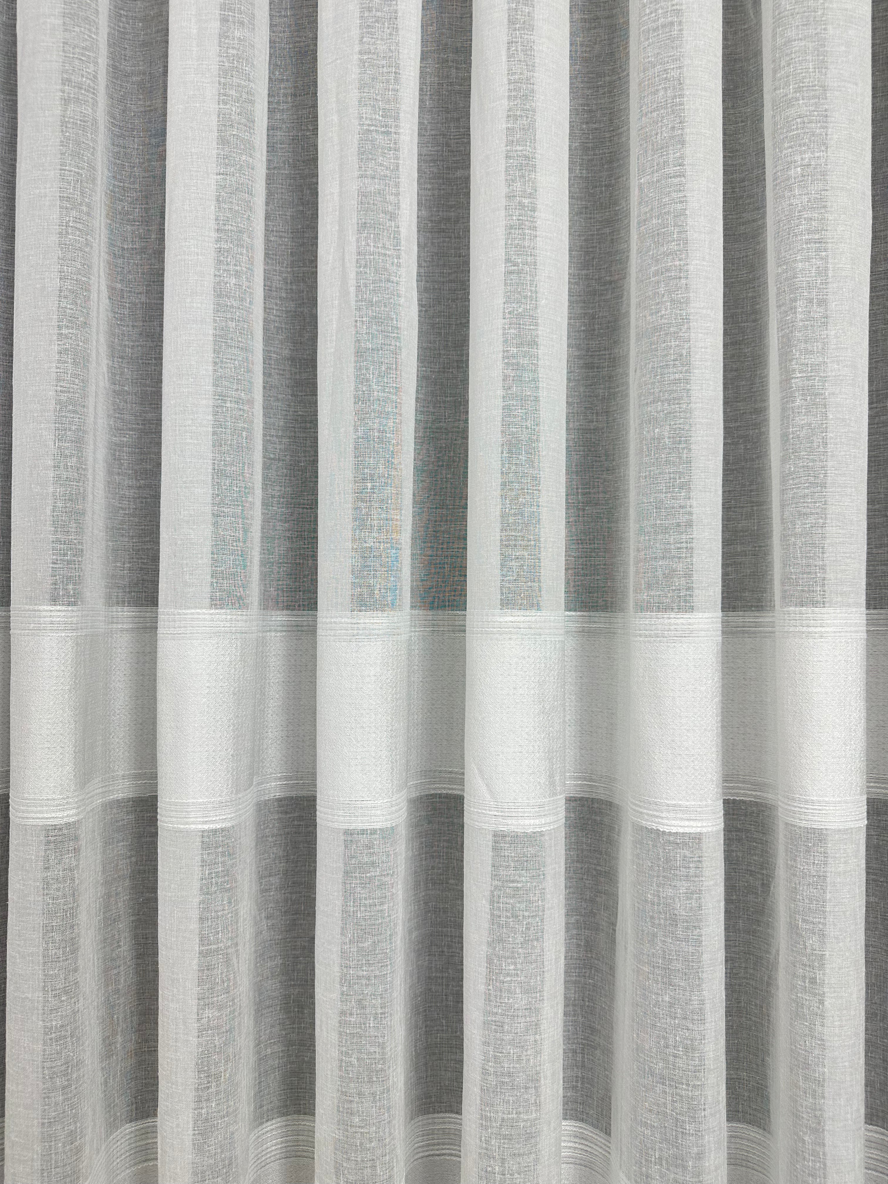 Linen sheer curtain with stripes, milk color