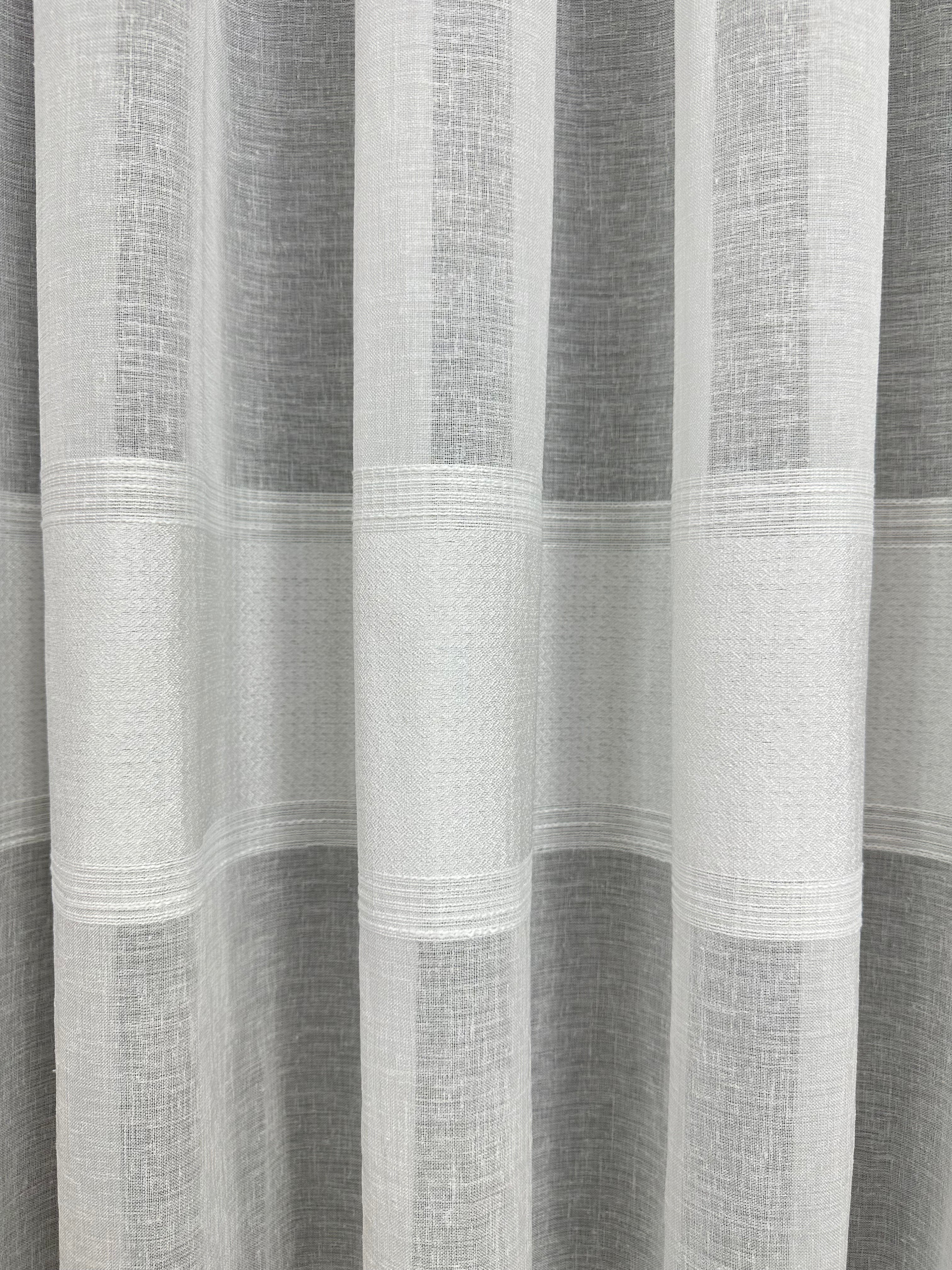 Linen sheer curtain with stripes, milk color