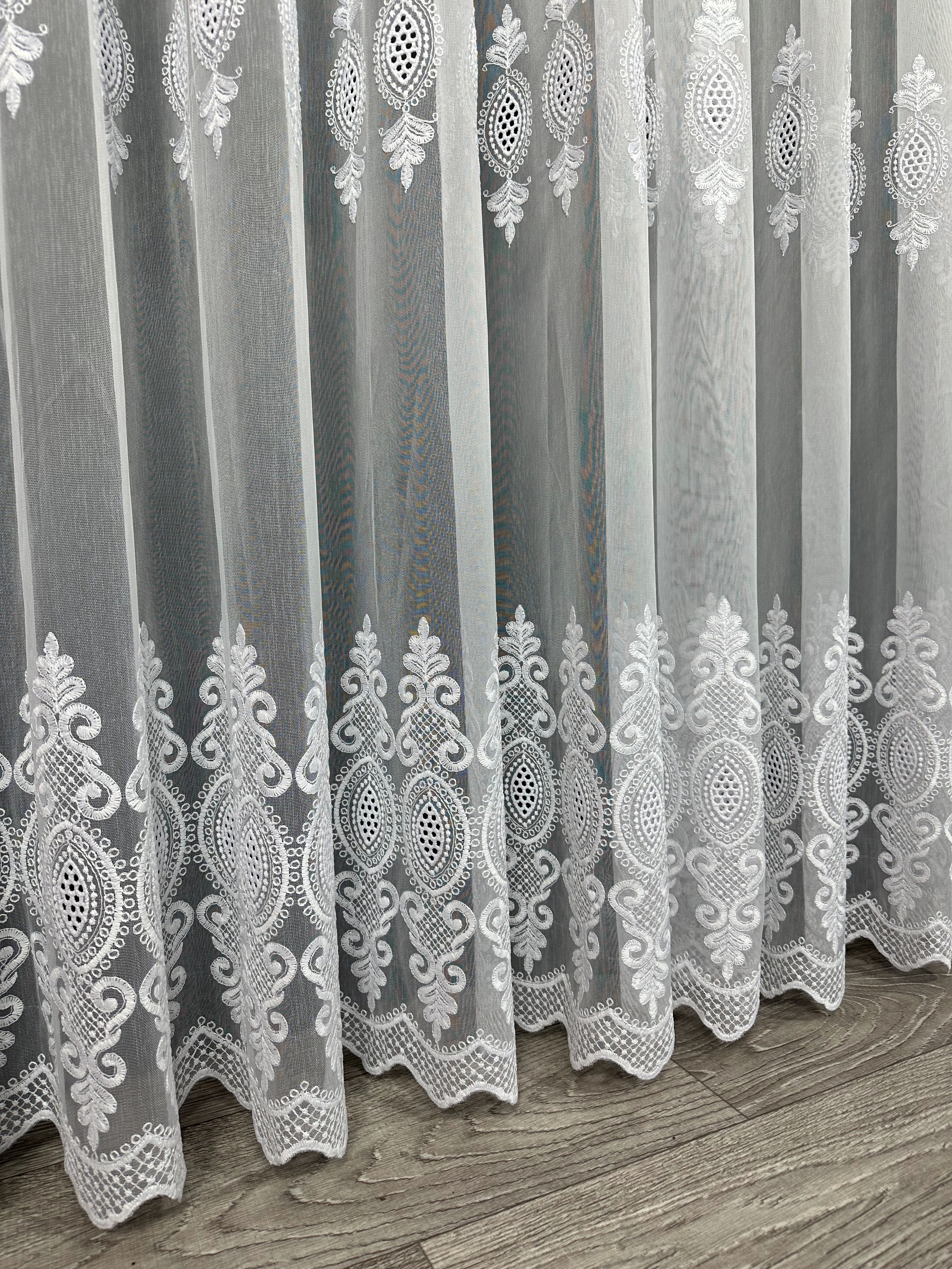 Sheer curtain with beautiful embroidery, white color