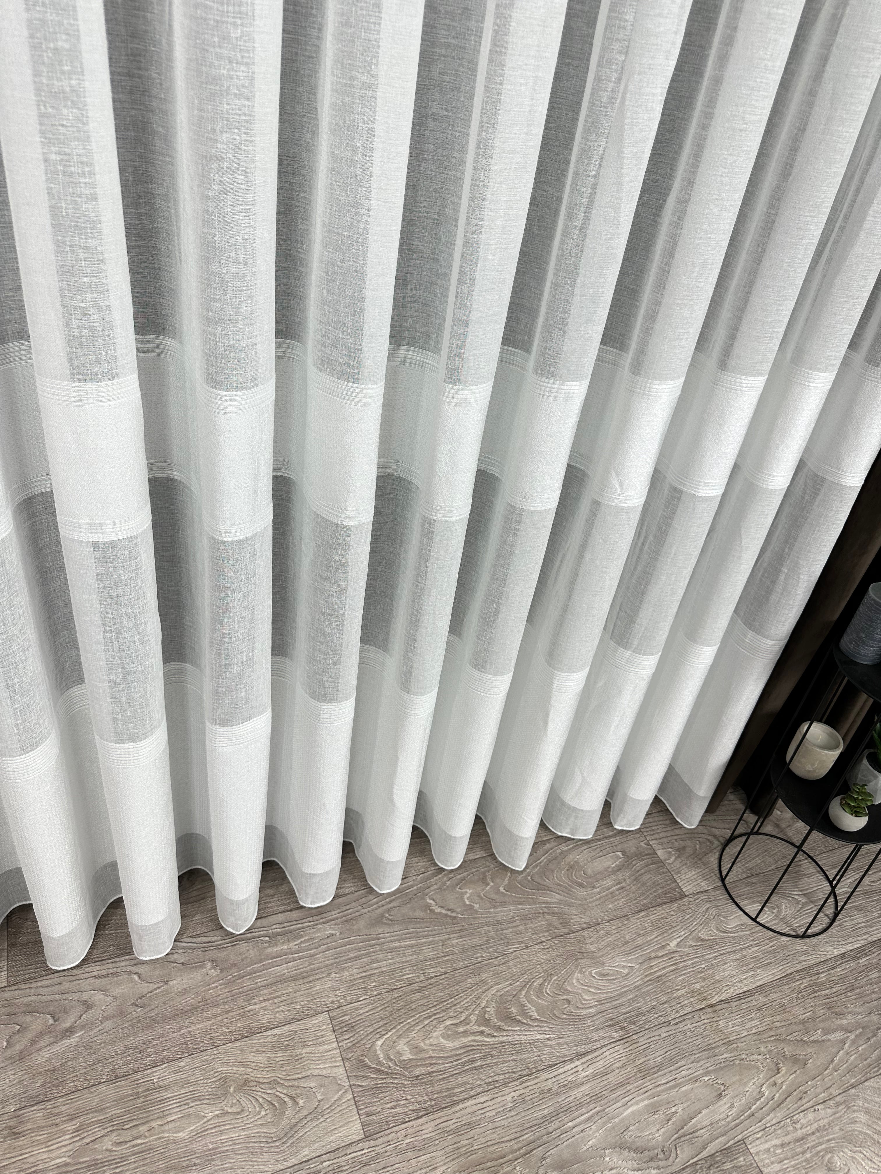 Linen sheer curtain with stripes, milk color