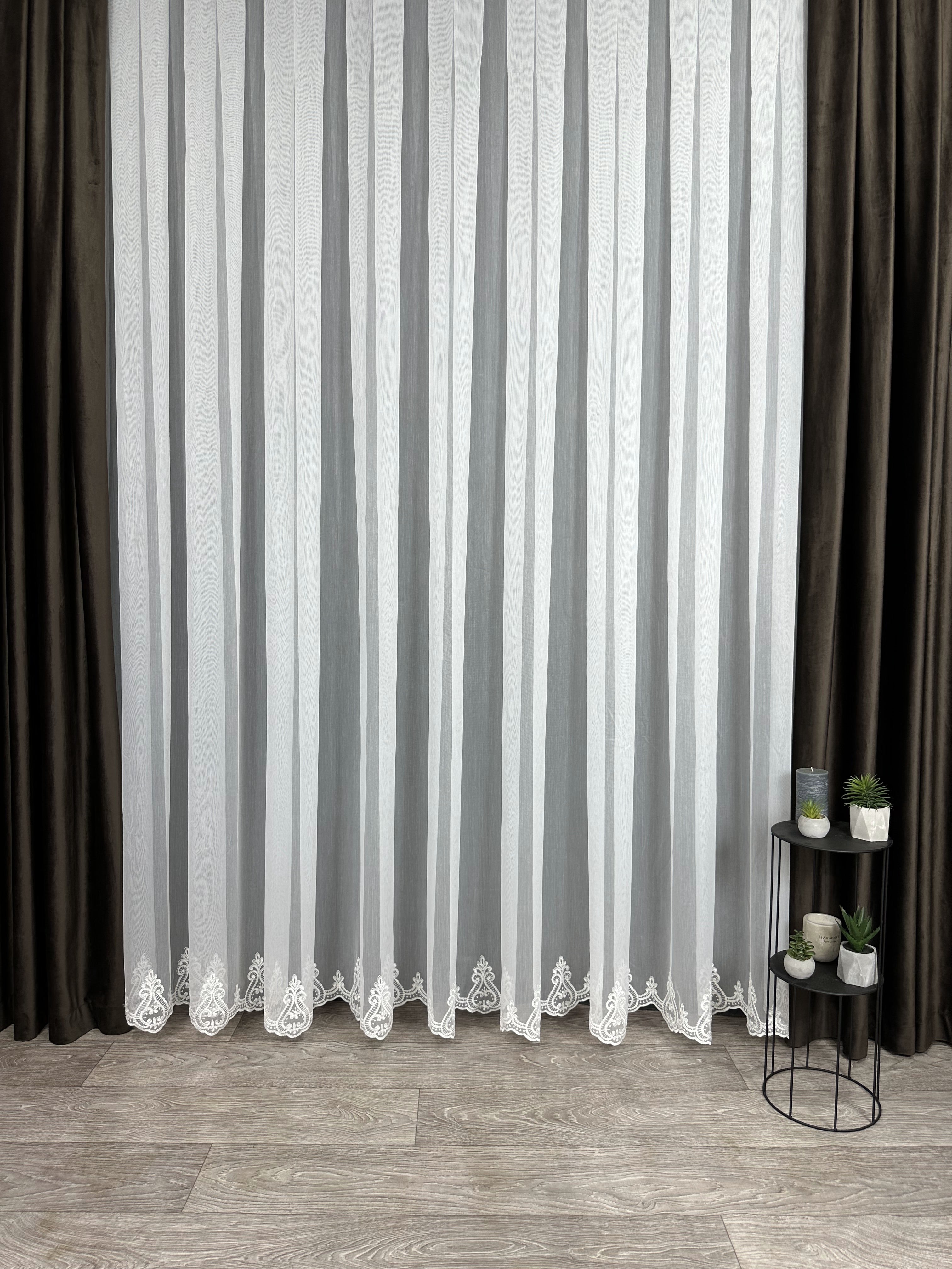 Bamboo-based sheer curtain with embroidery on the bottom, milk color