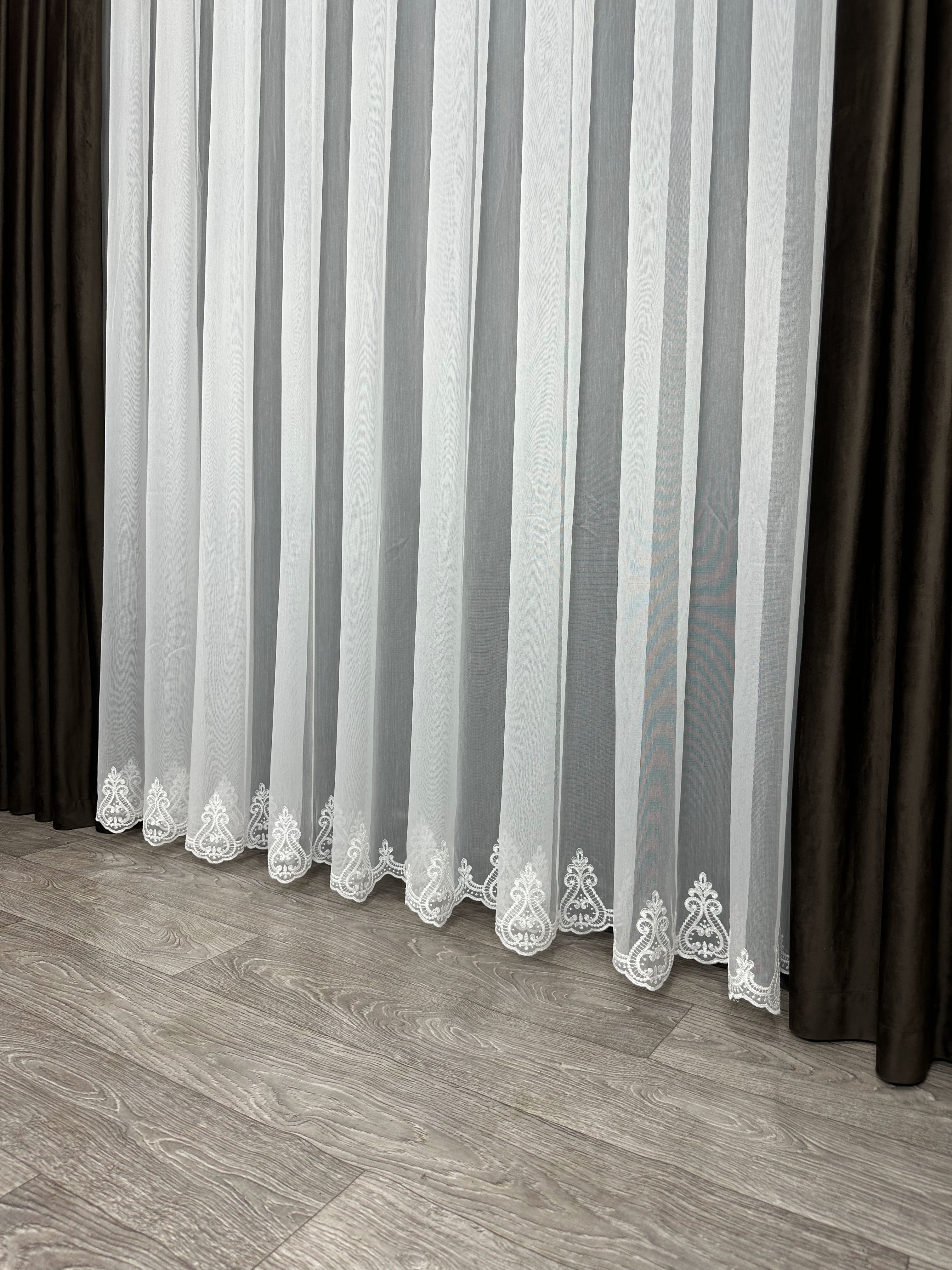 Bamboo-based sheer curtain with embroidery on the bottom, milk color