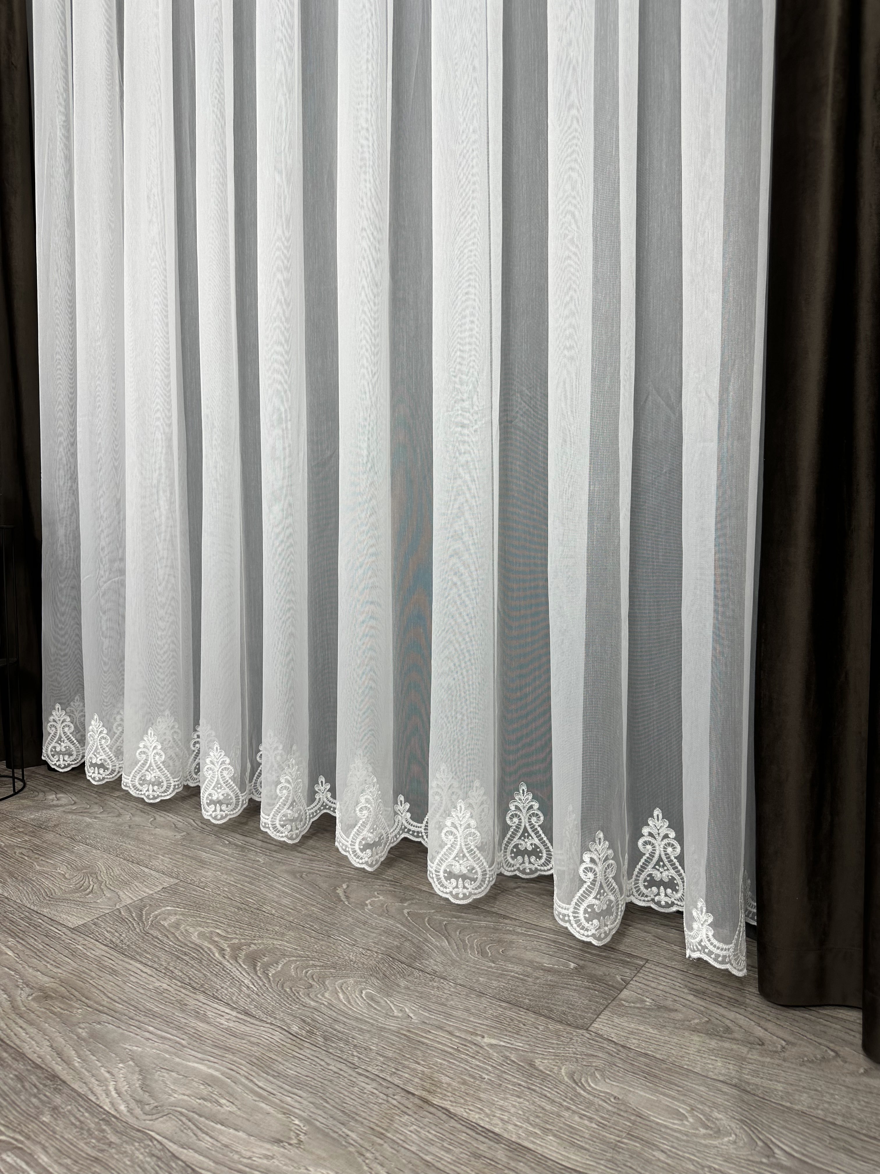 Bamboo-based sheer curtain with embroidery on the bottom, milk color