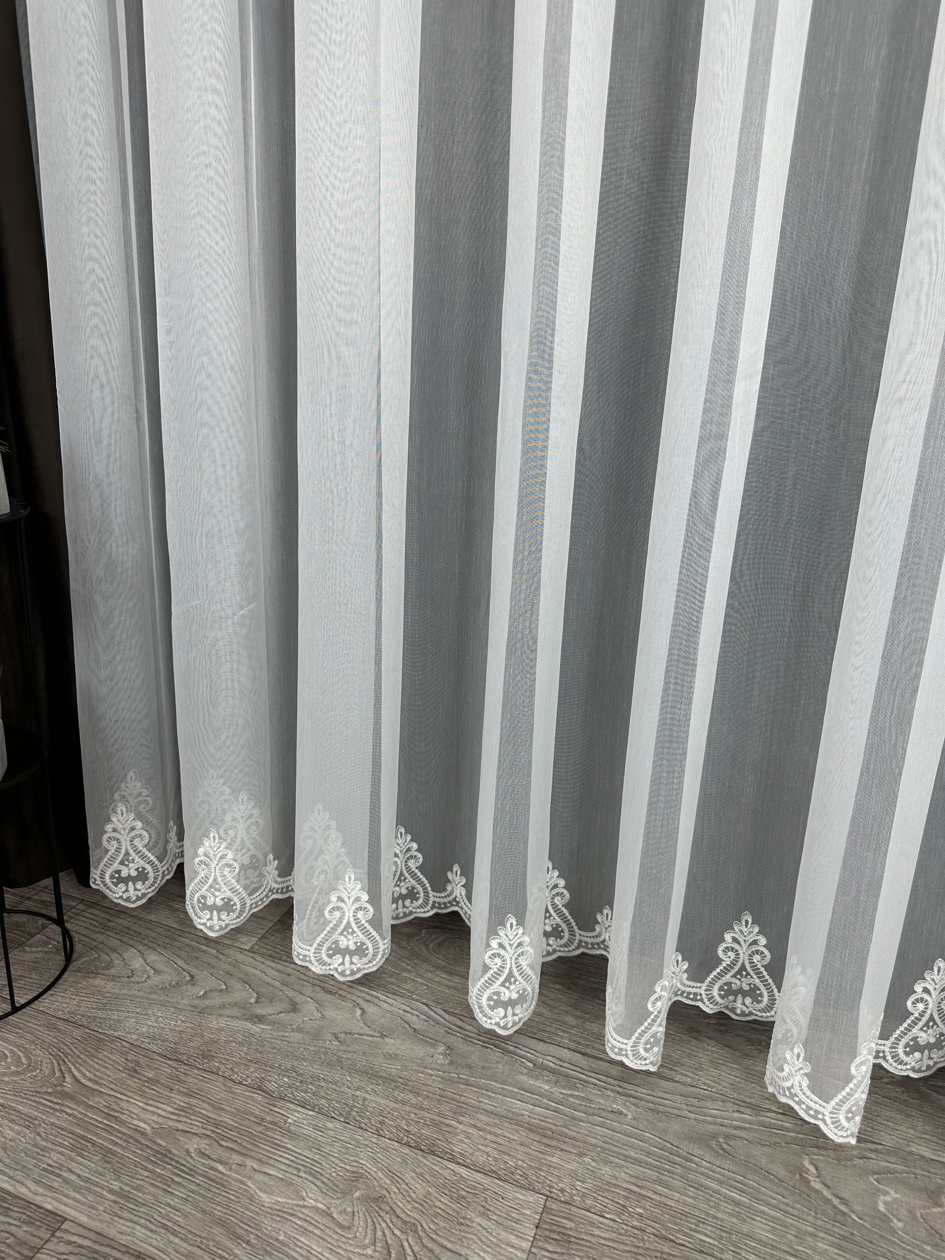 Bamboo-based sheer curtain with embroidery on the bottom, milk color