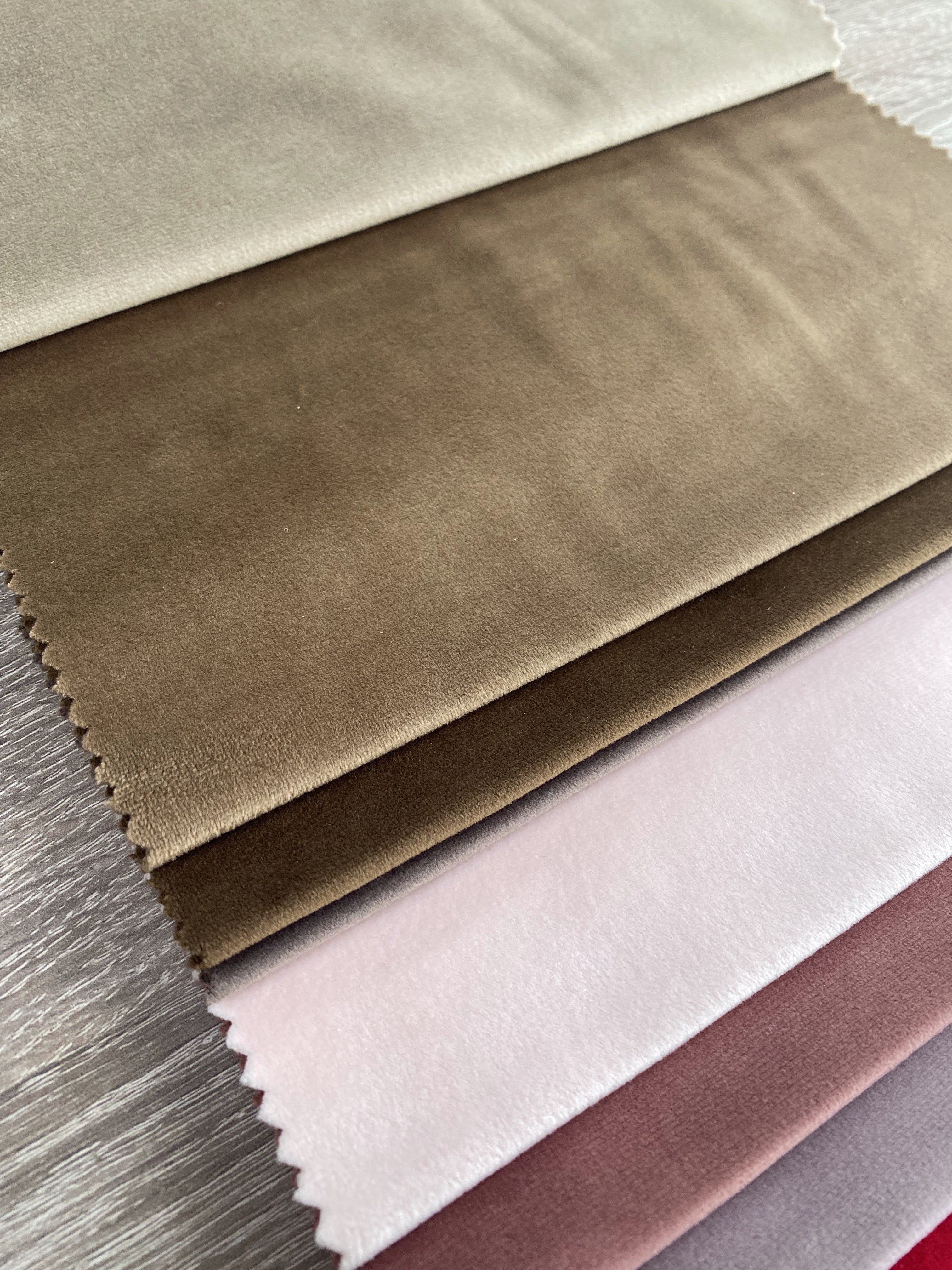 Velvet plain curtains, light brown color