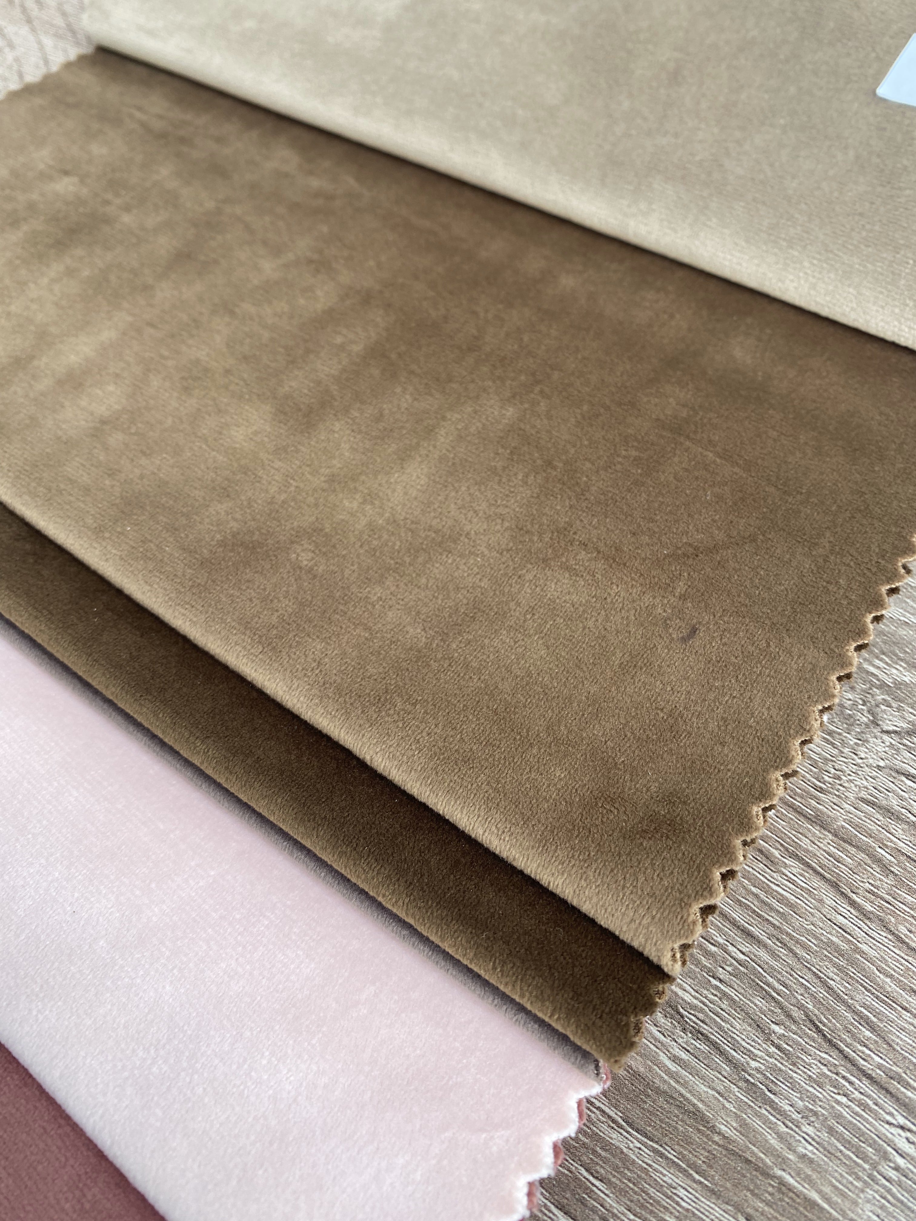 Velvet plain curtains, light brown color