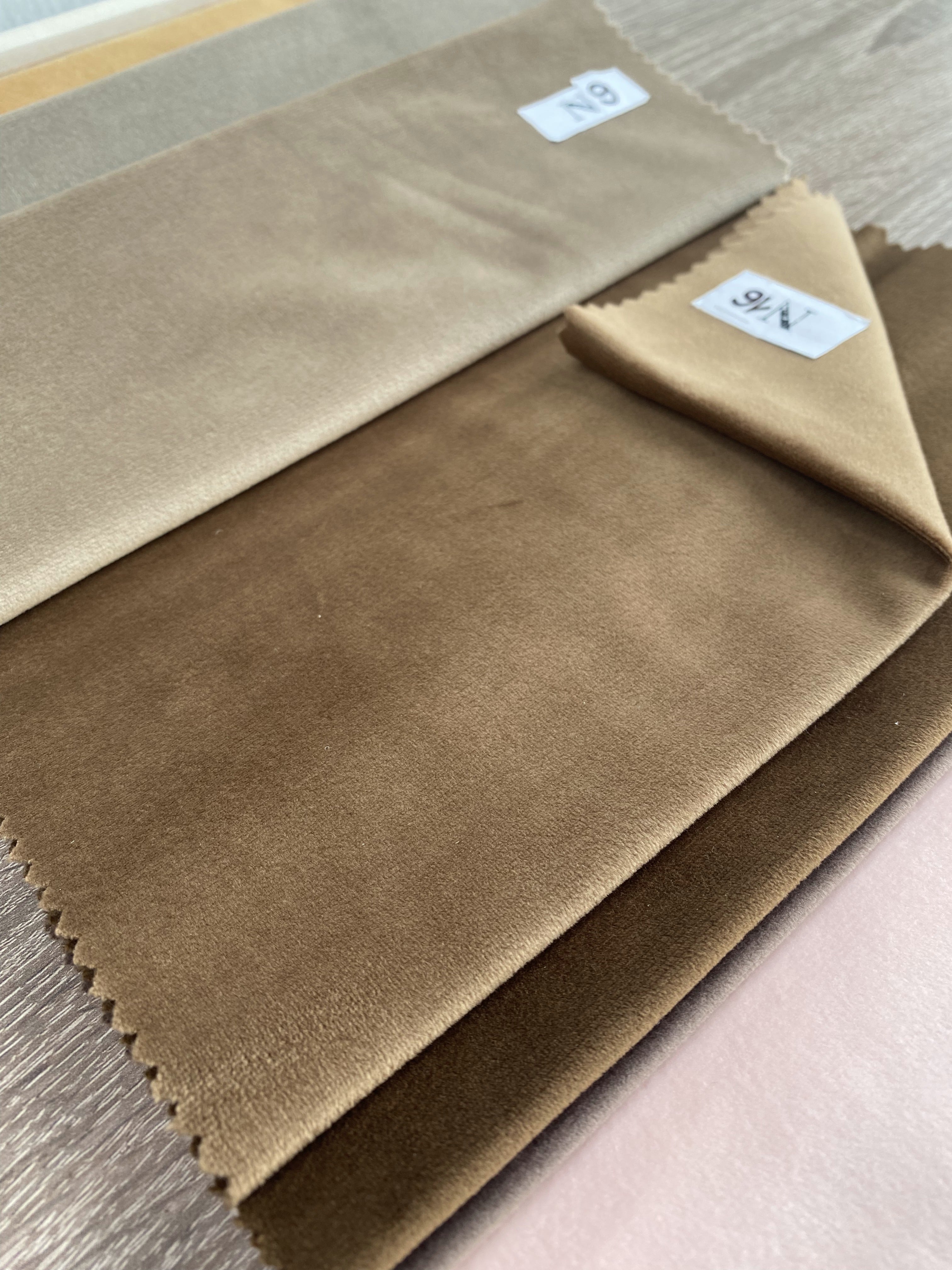 Velvet plain curtains, light brown color