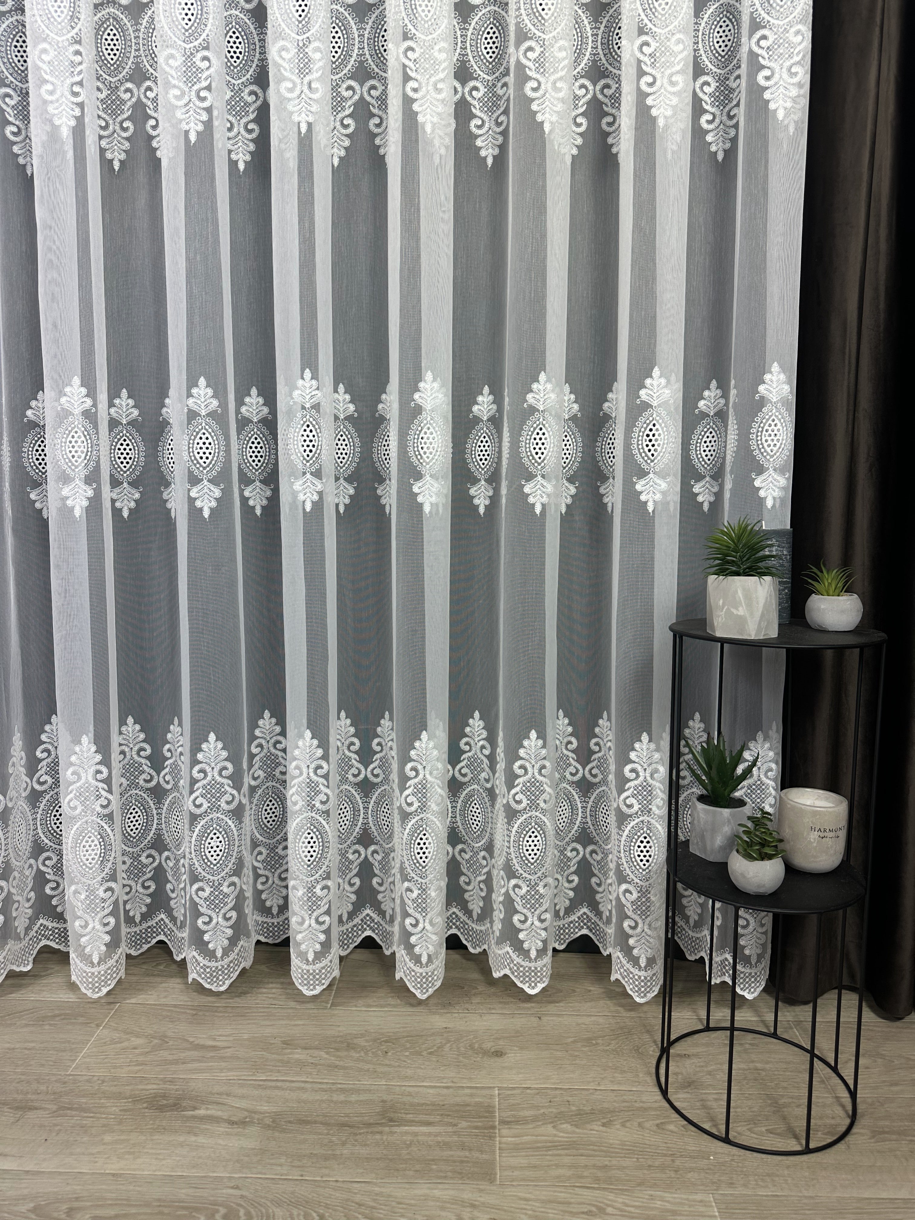 Sheer curtain with beautiful embroidery, milk color