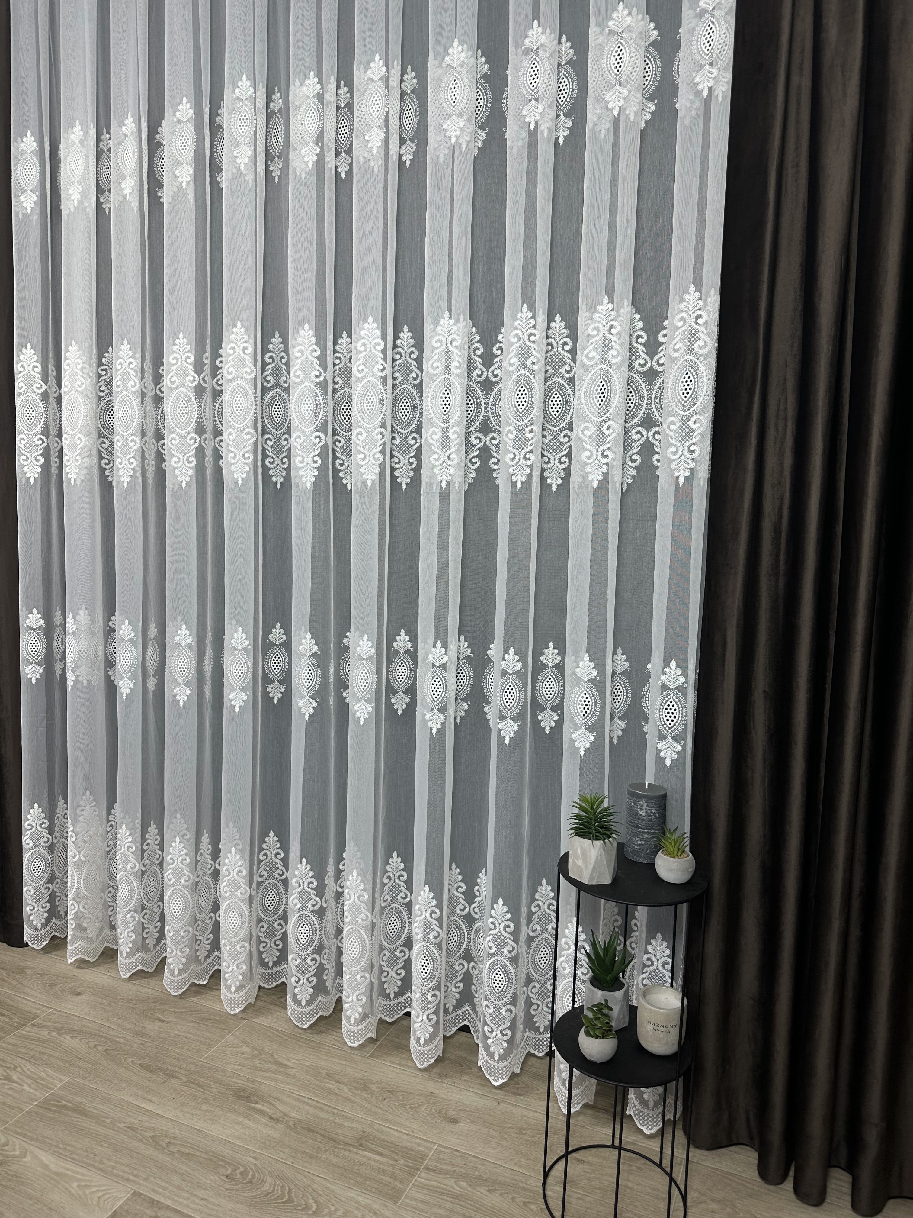 Sheer curtain with beautiful embroidery, milk color