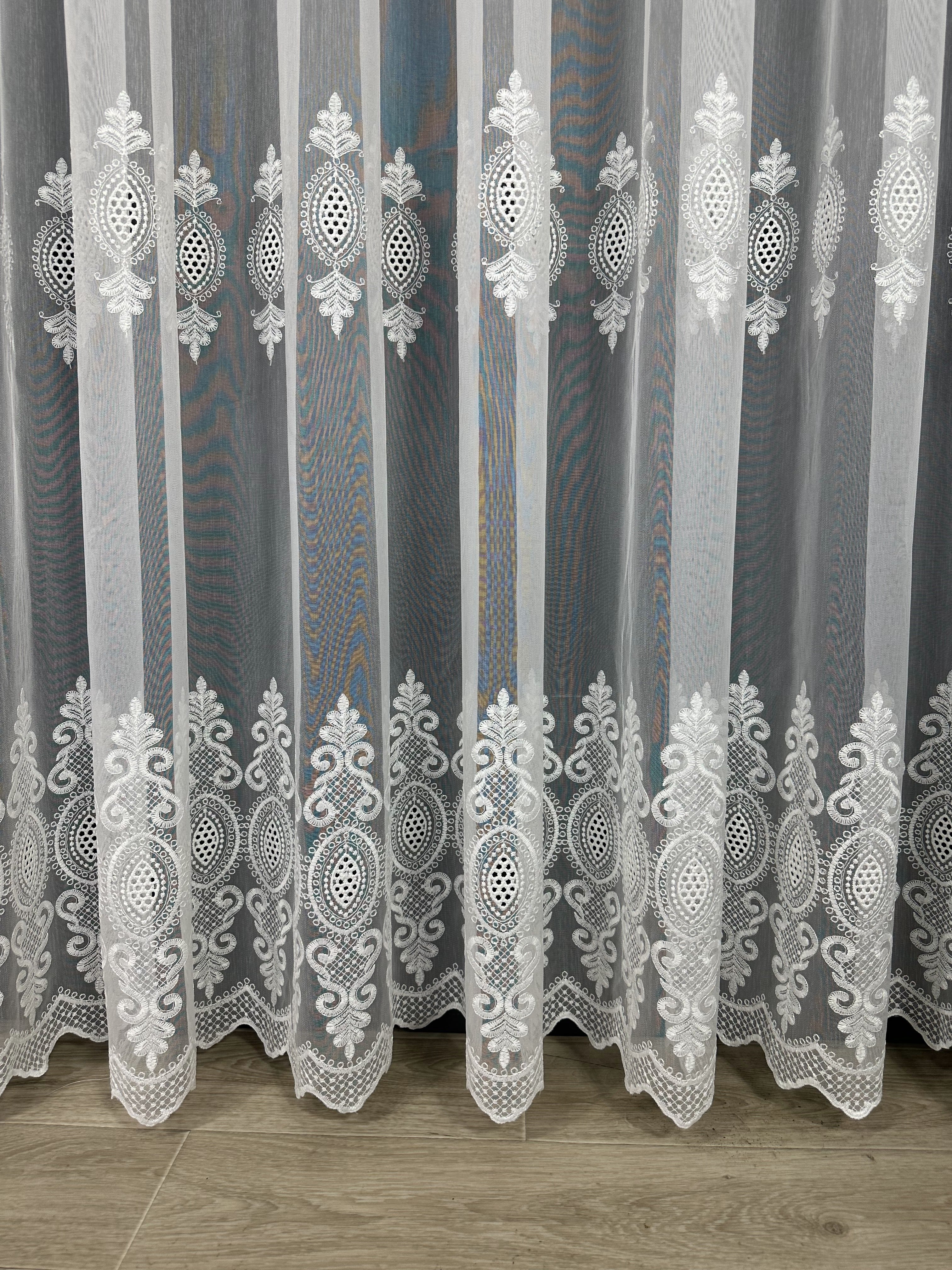 Sheer curtain with beautiful embroidery, milk color