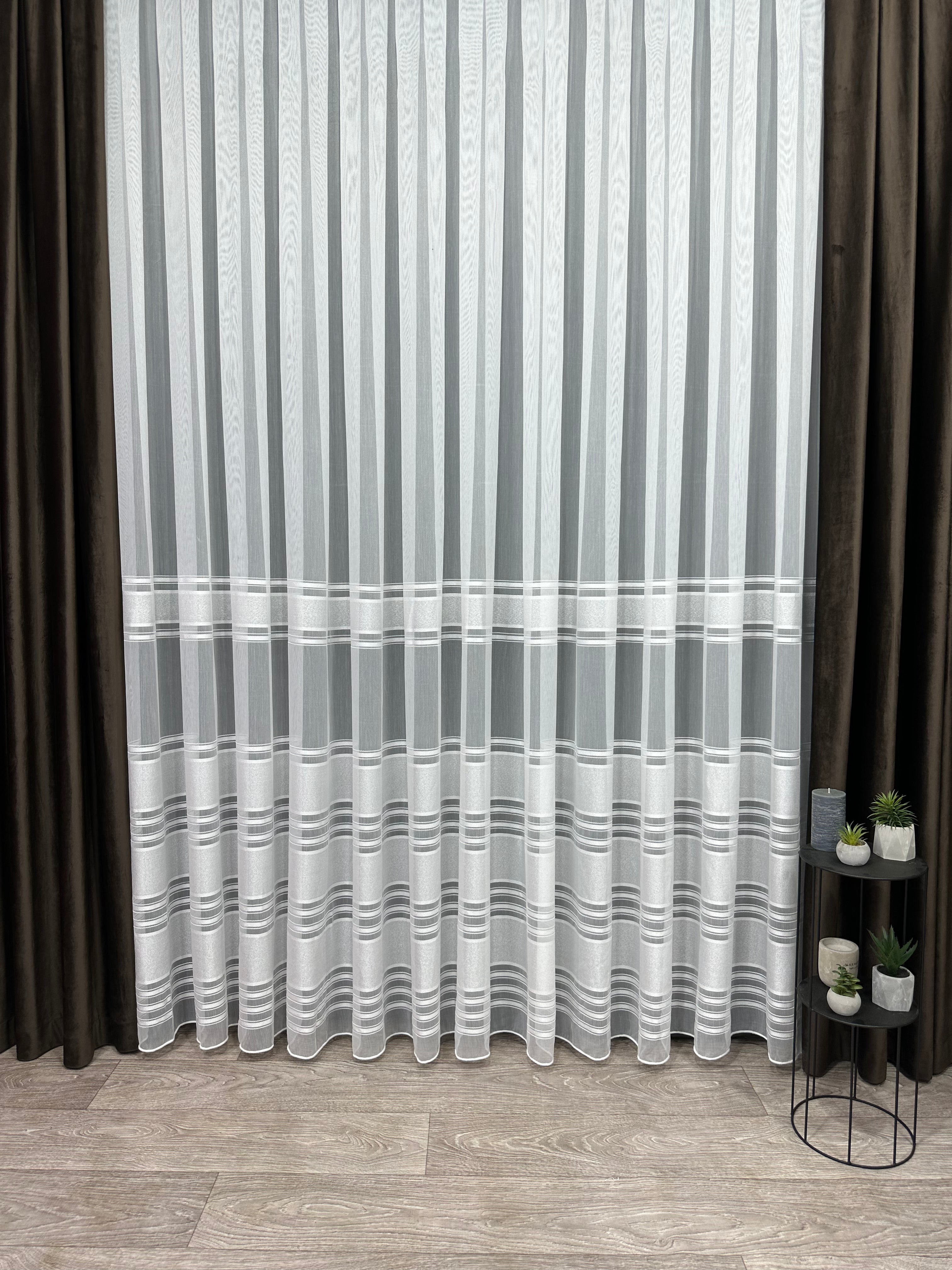 Bamboo-based sheer curtain with stripes, milk color