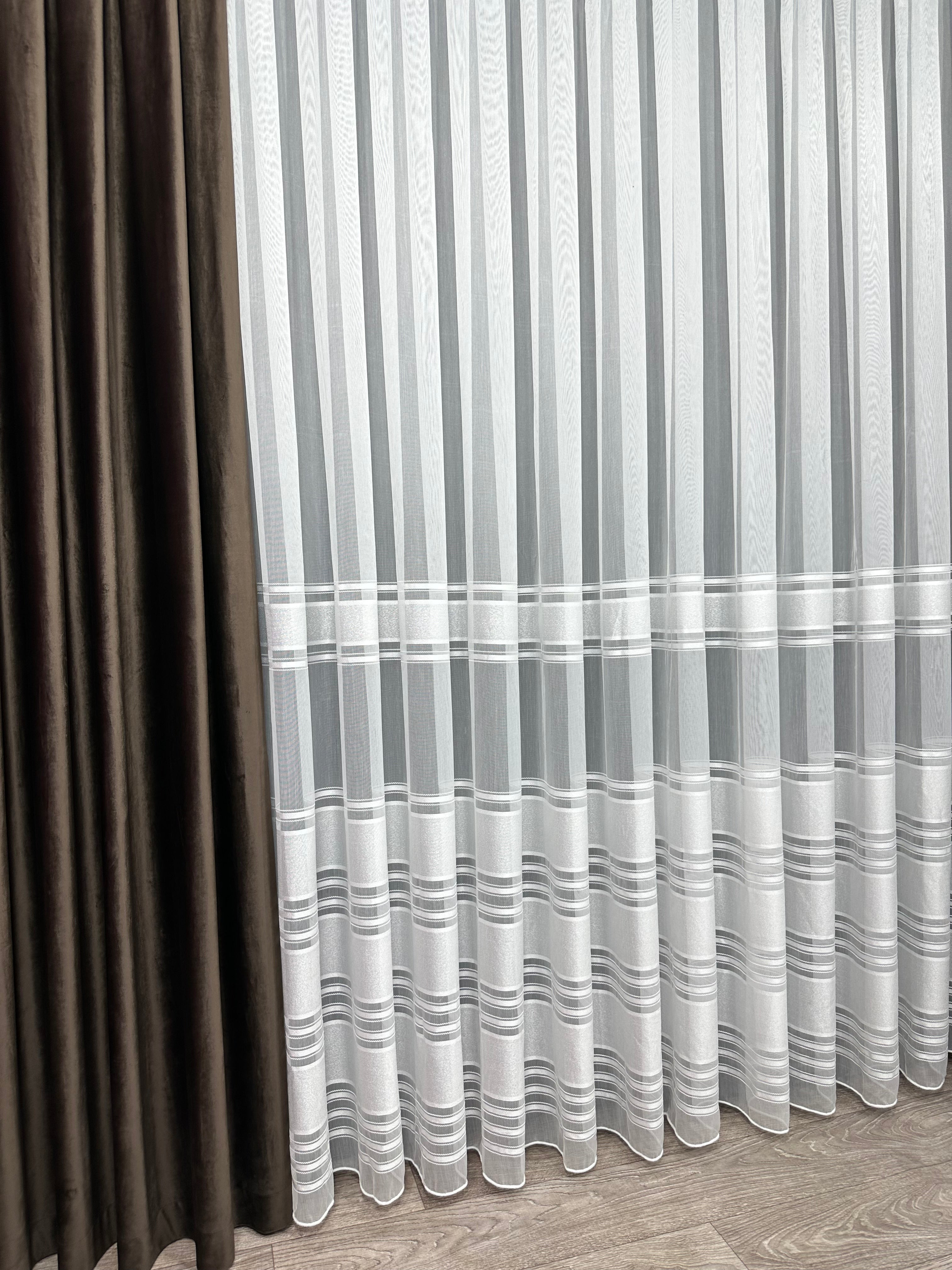Bamboo-based sheer curtain with stripes, milk color
