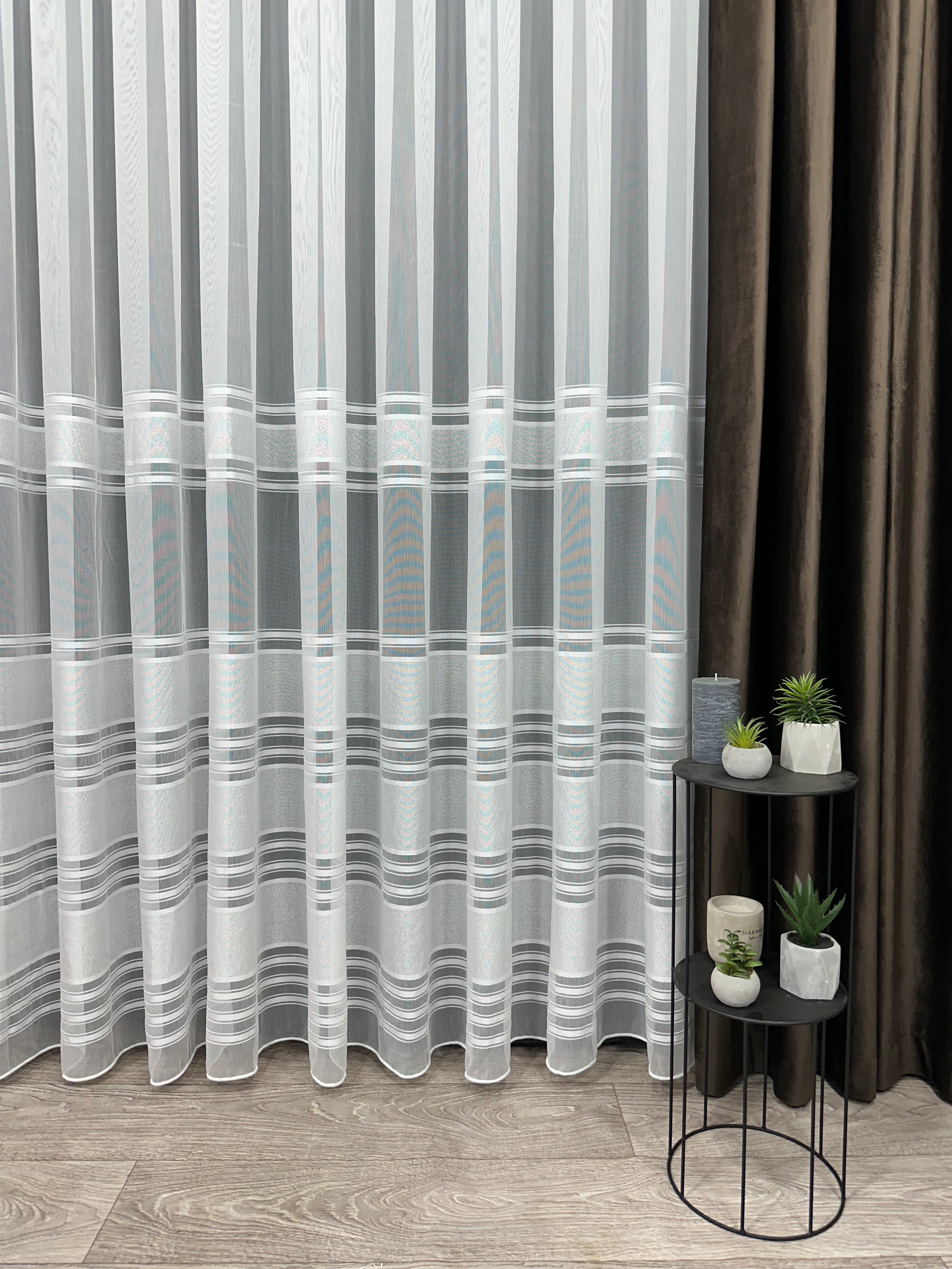 Bamboo-based sheer curtain with stripes, milk color
