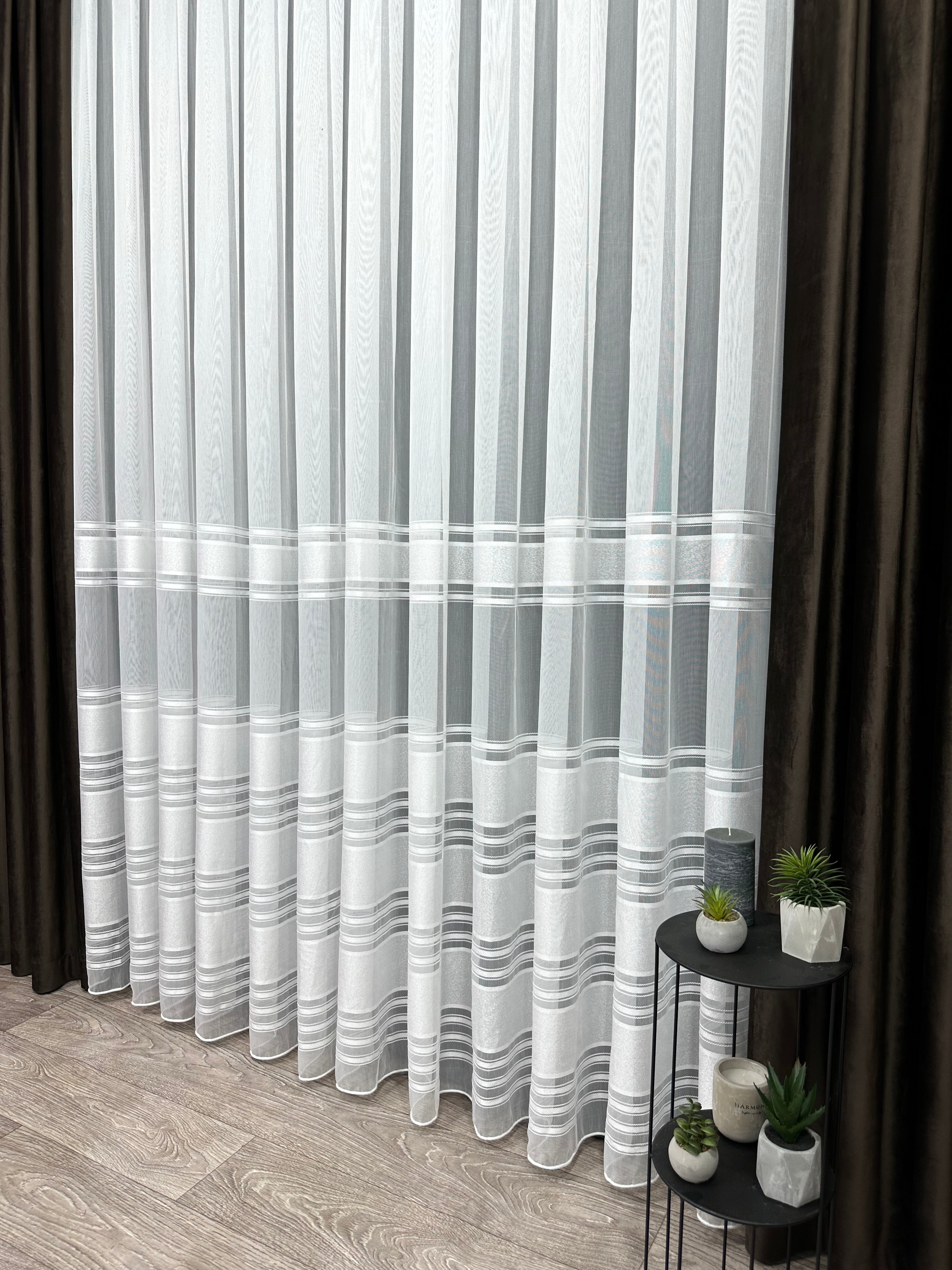 Bamboo-based sheer curtain with stripes, milk color
