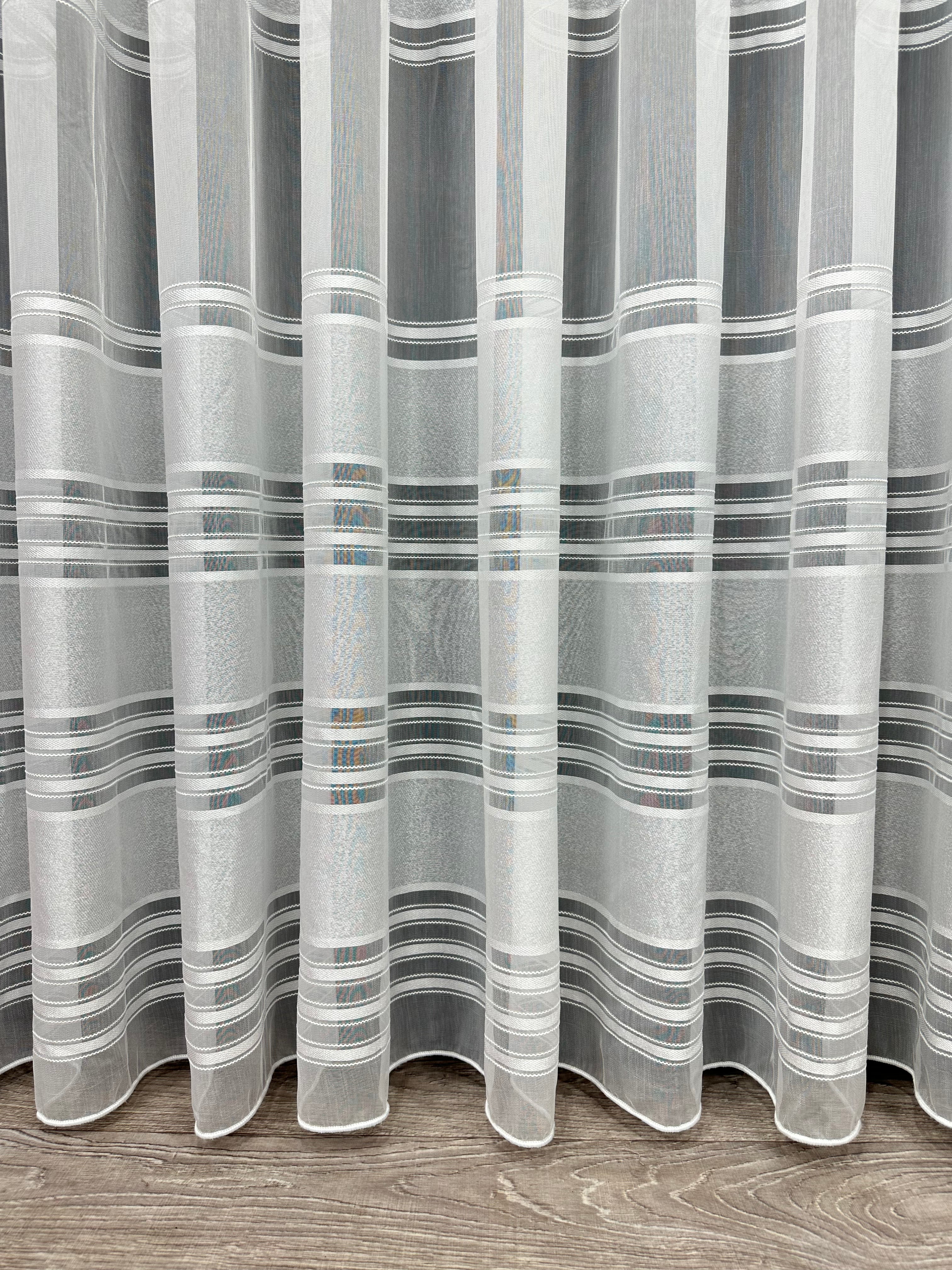 Bamboo-based sheer curtain with stripes, milk color