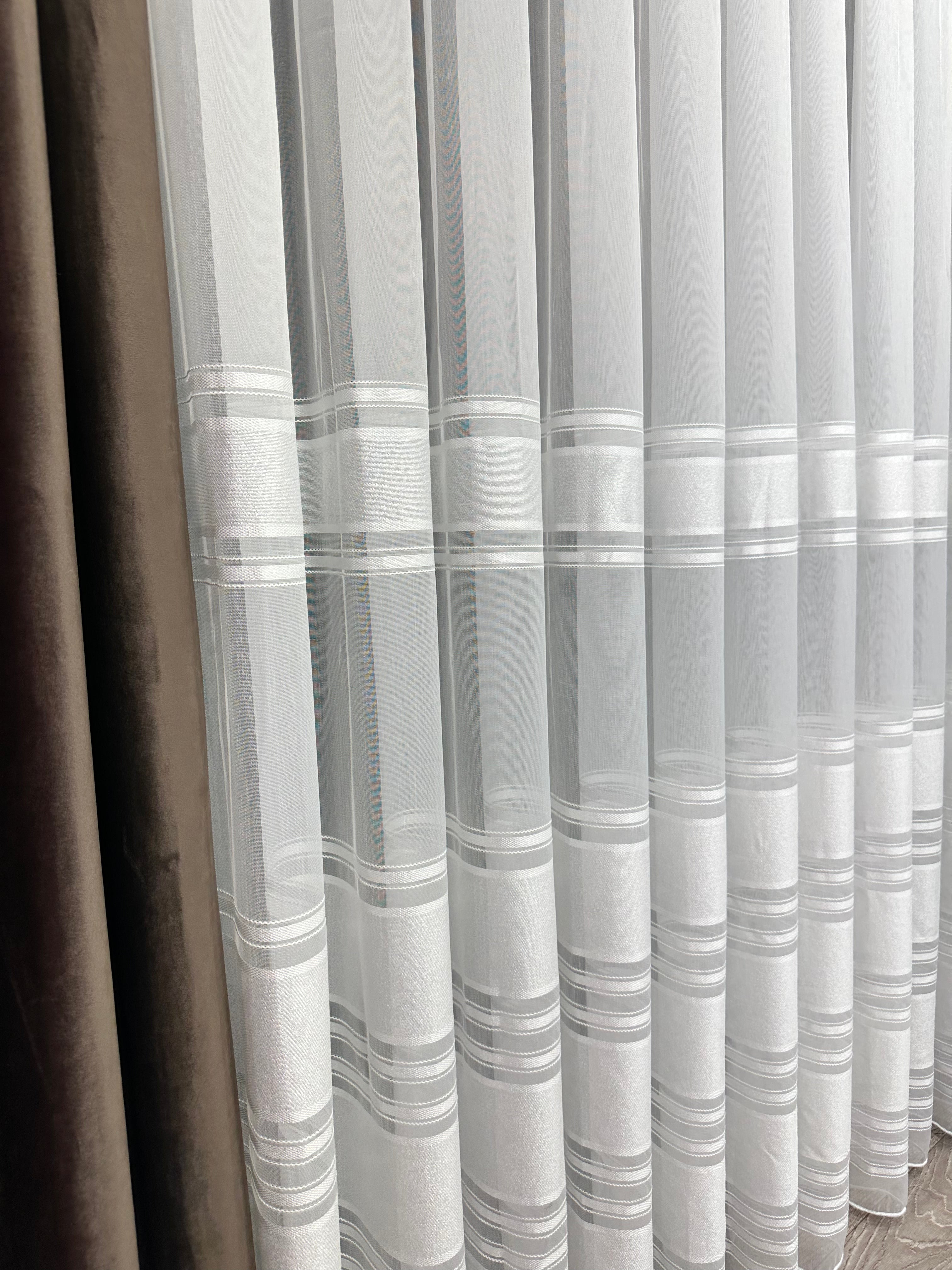 Bamboo-based sheer curtain with stripes, milk color
