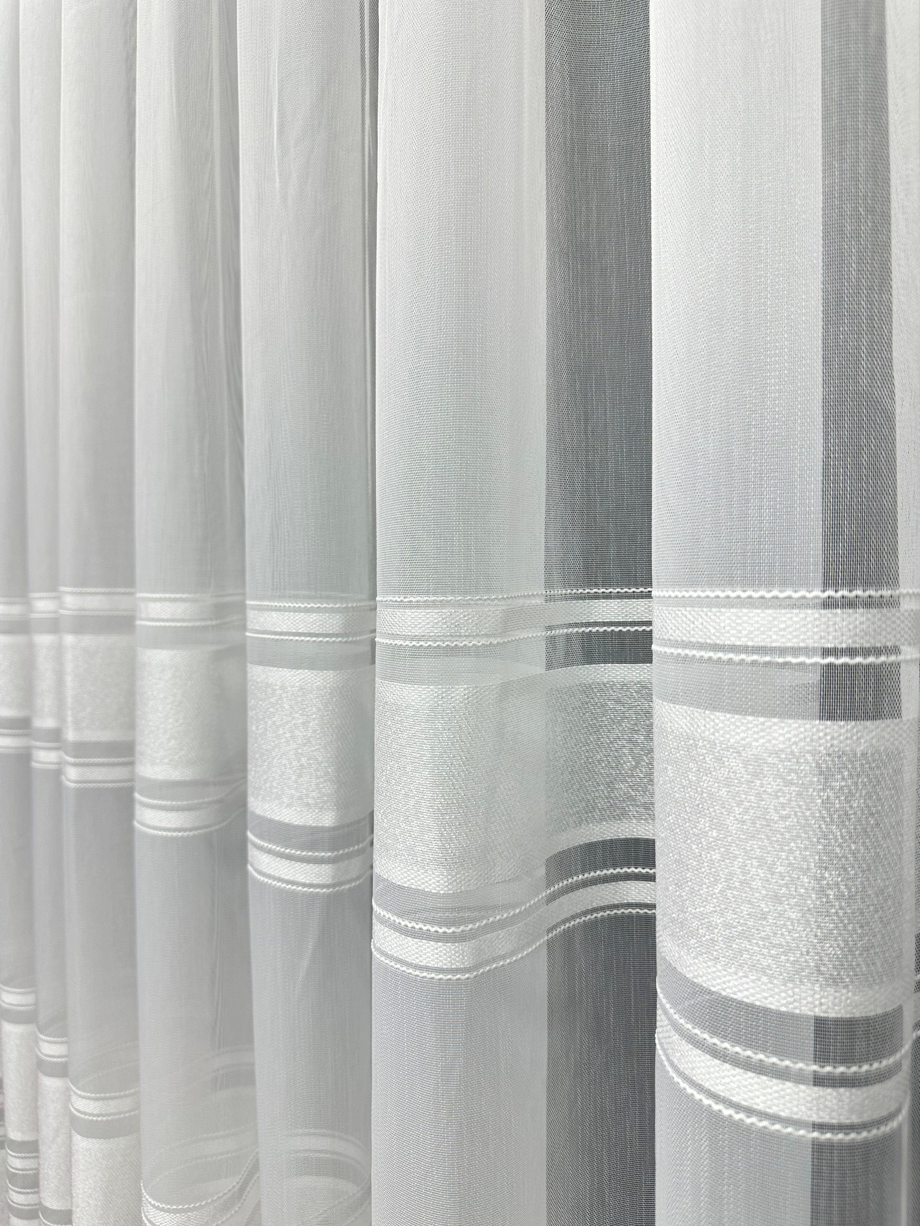 Bamboo-based sheer curtain with stripes, milk color