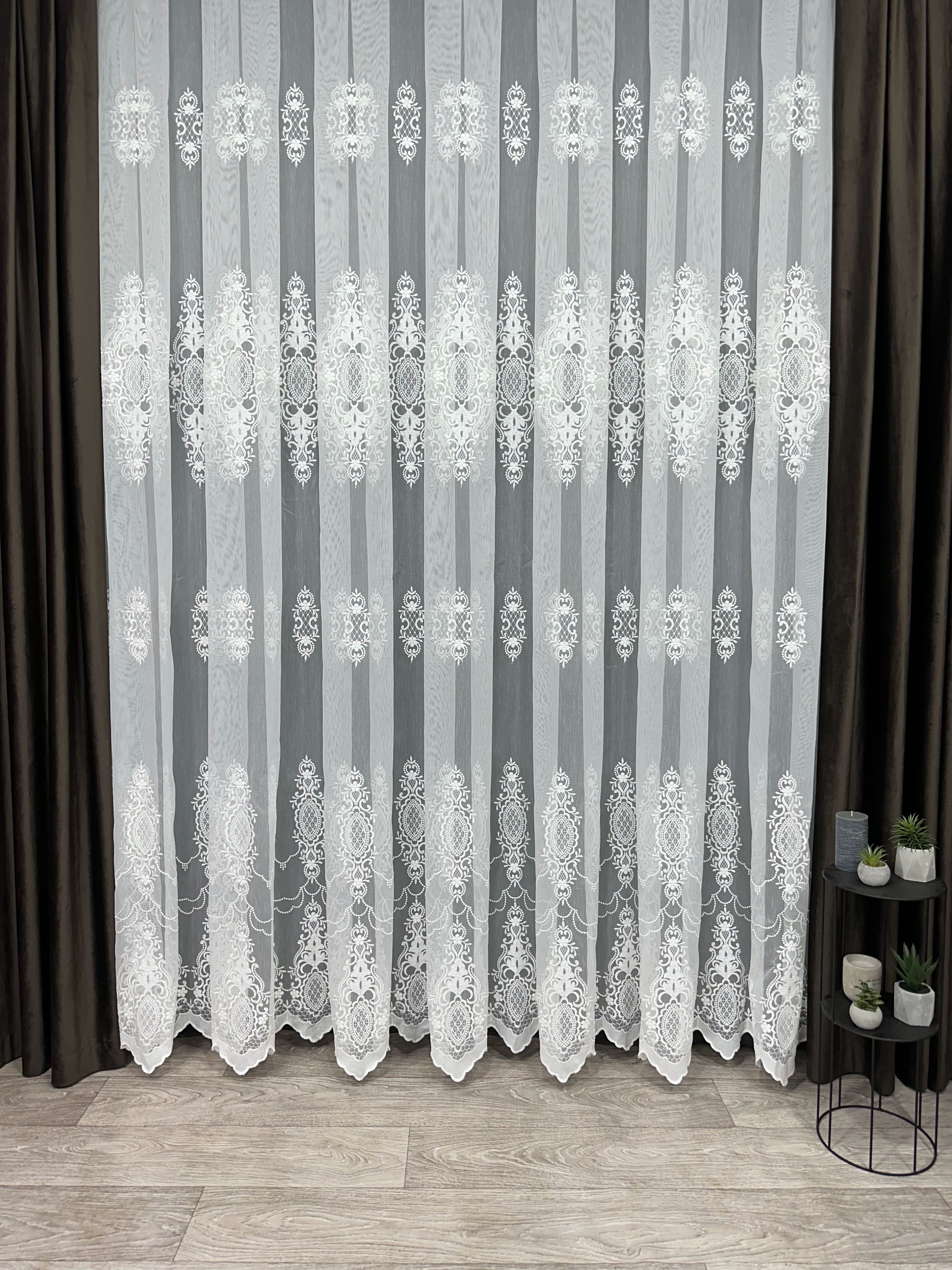 Bamboo-based sheer curtain with embroidery, milk color
