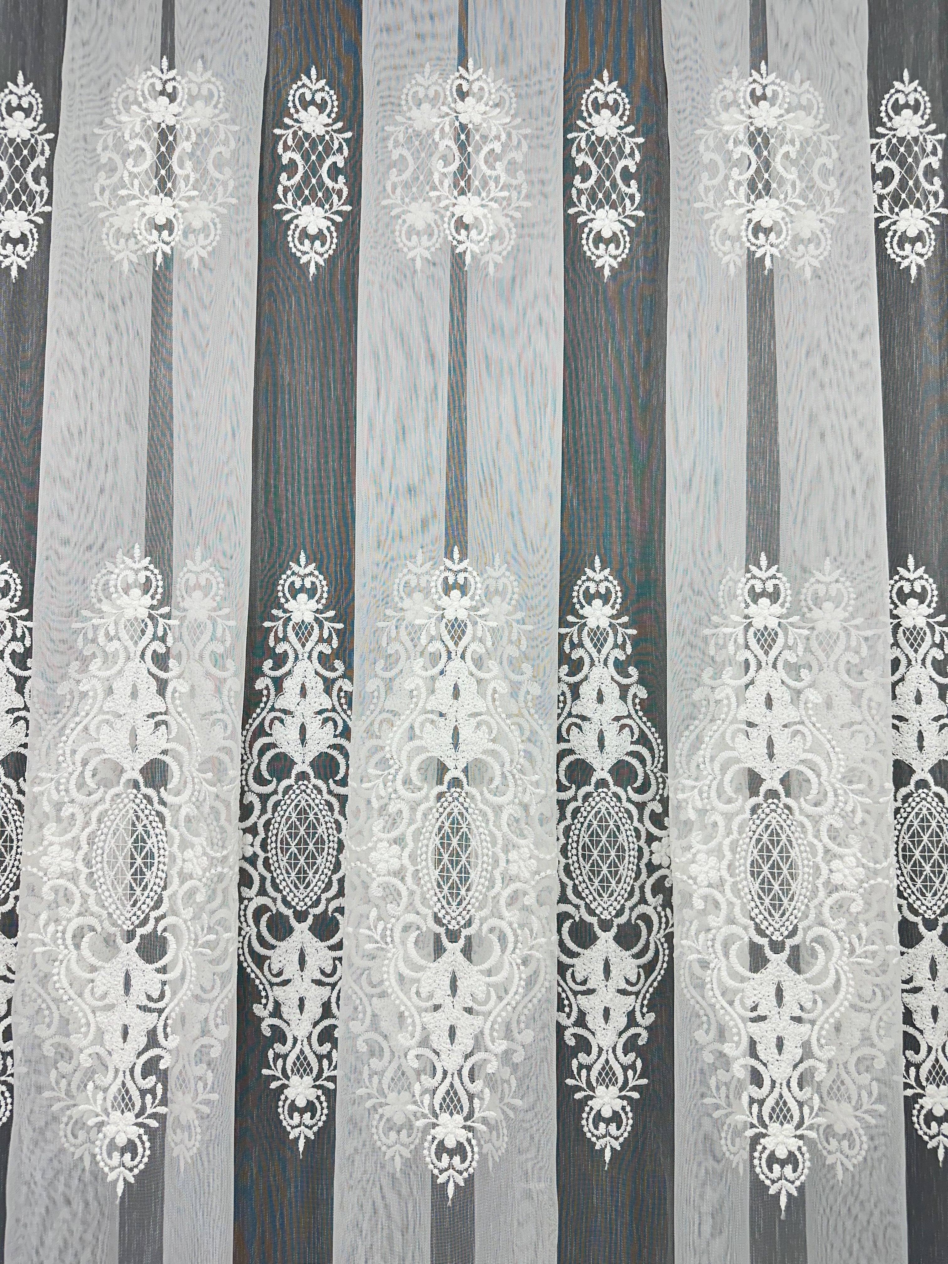 Bamboo-based sheer curtain with embroidery, milk color