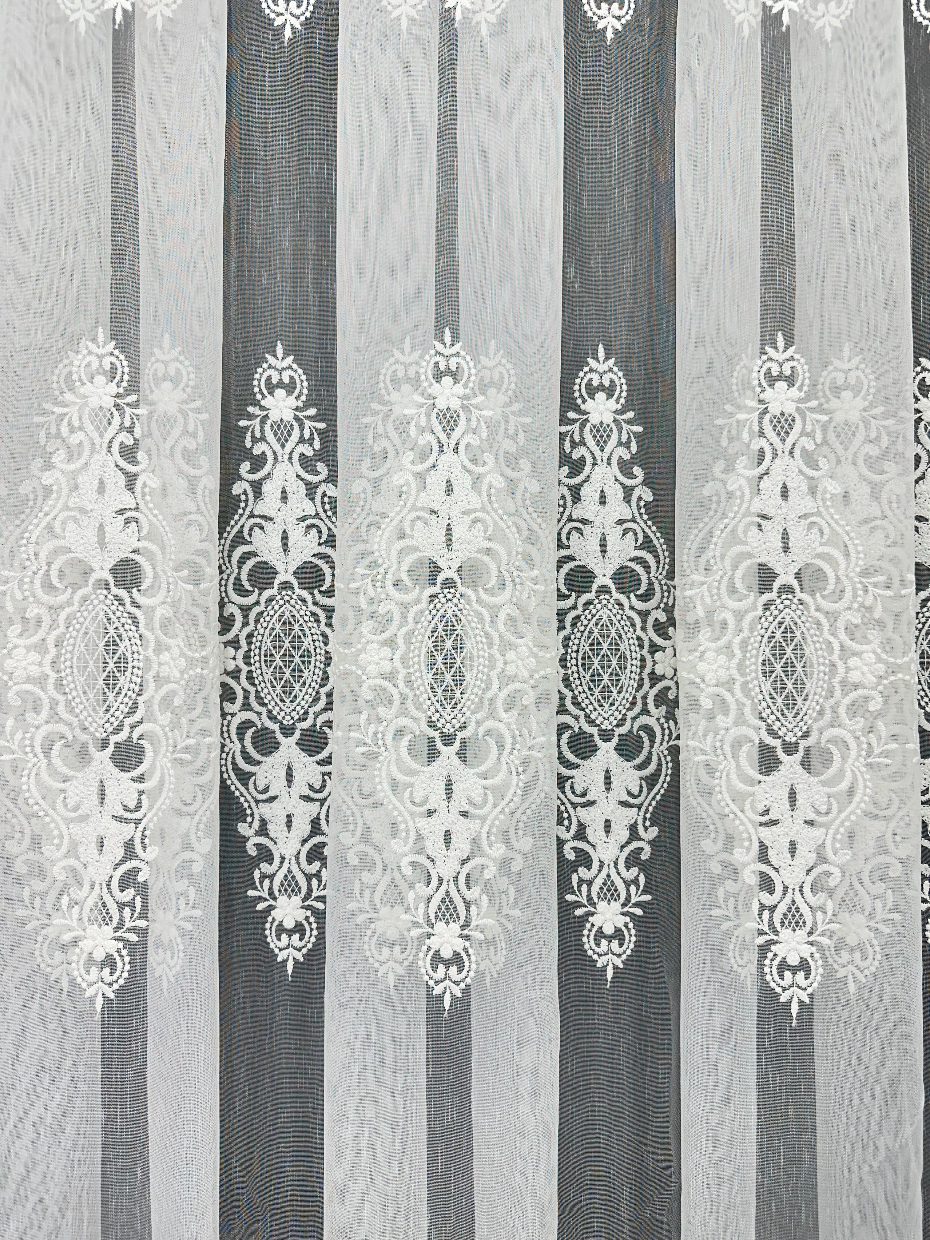 Bamboo-based sheer curtain with embroidery, milk color