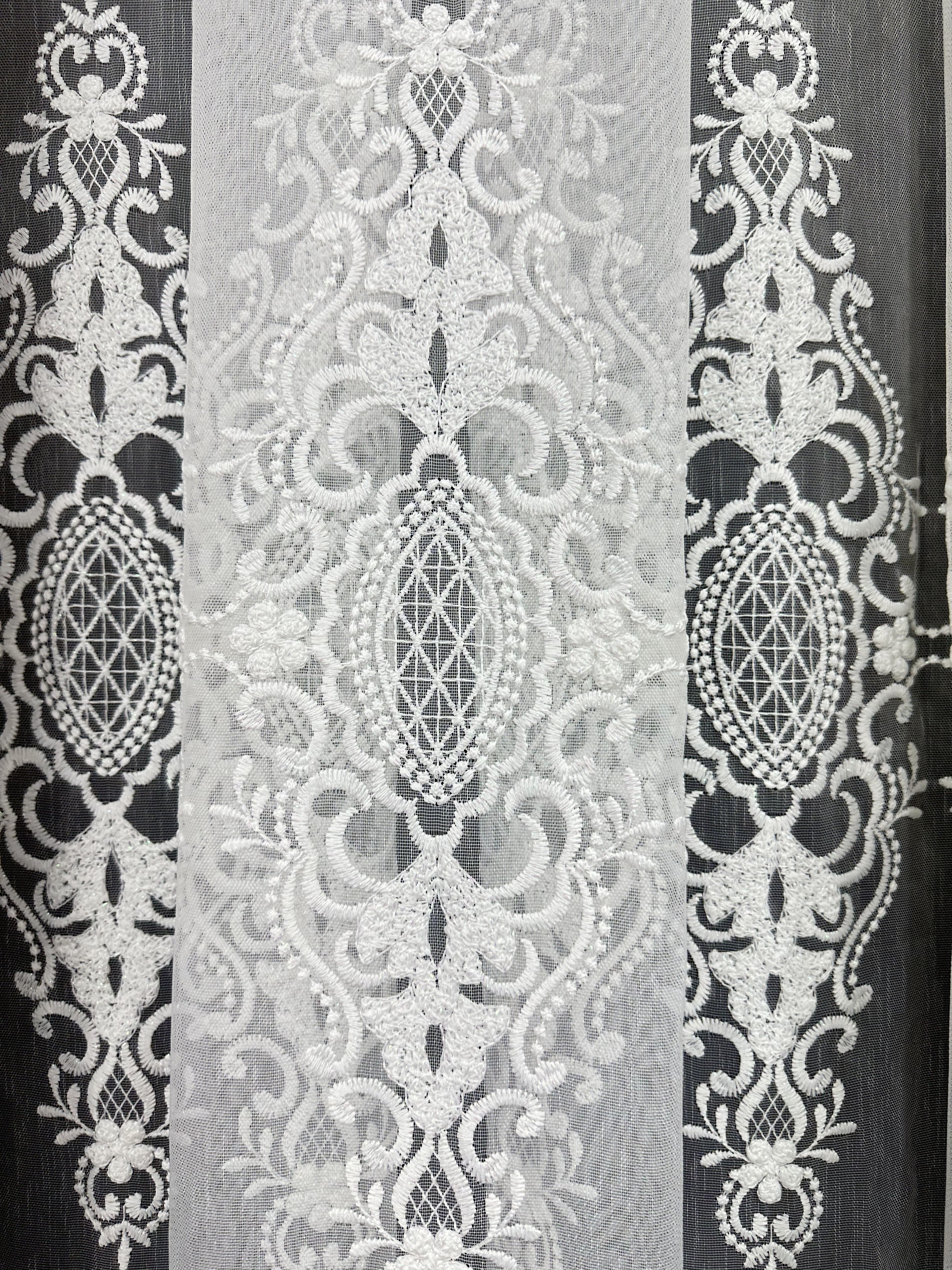 Bamboo-based sheer curtain with embroidery, milk color