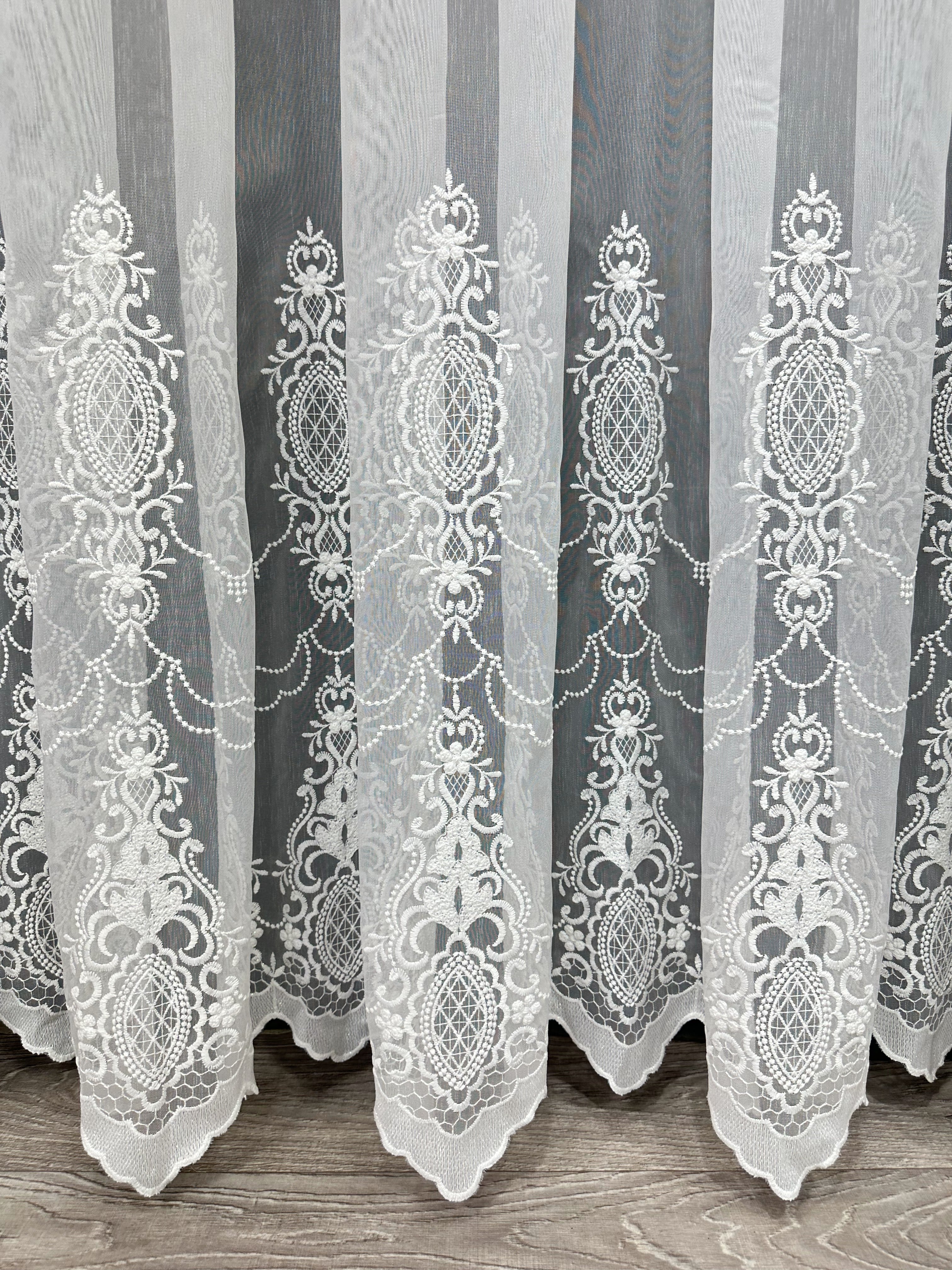 Bamboo-based sheer curtain with embroidery, milk color