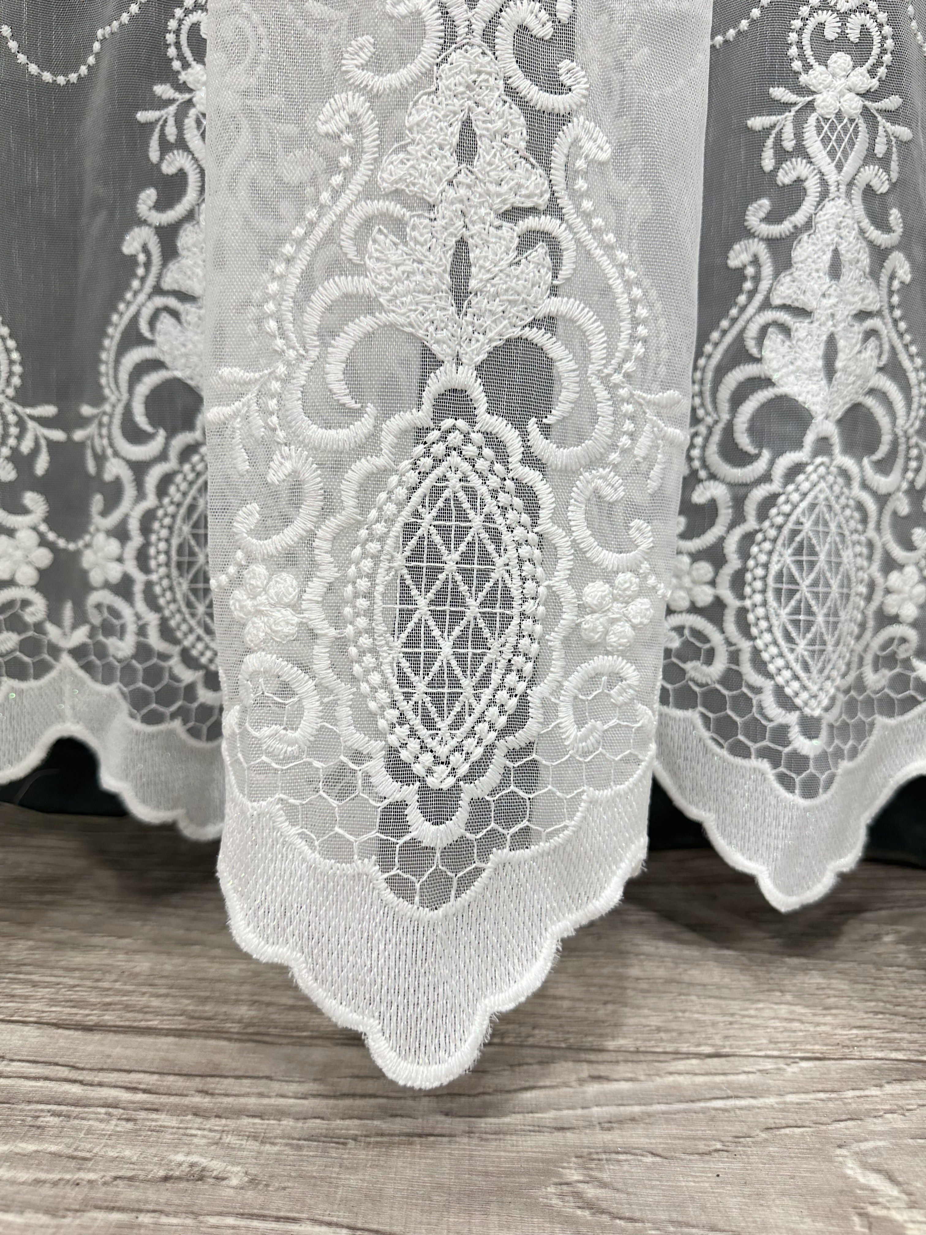 Bamboo-based sheer curtain with embroidery, milk color