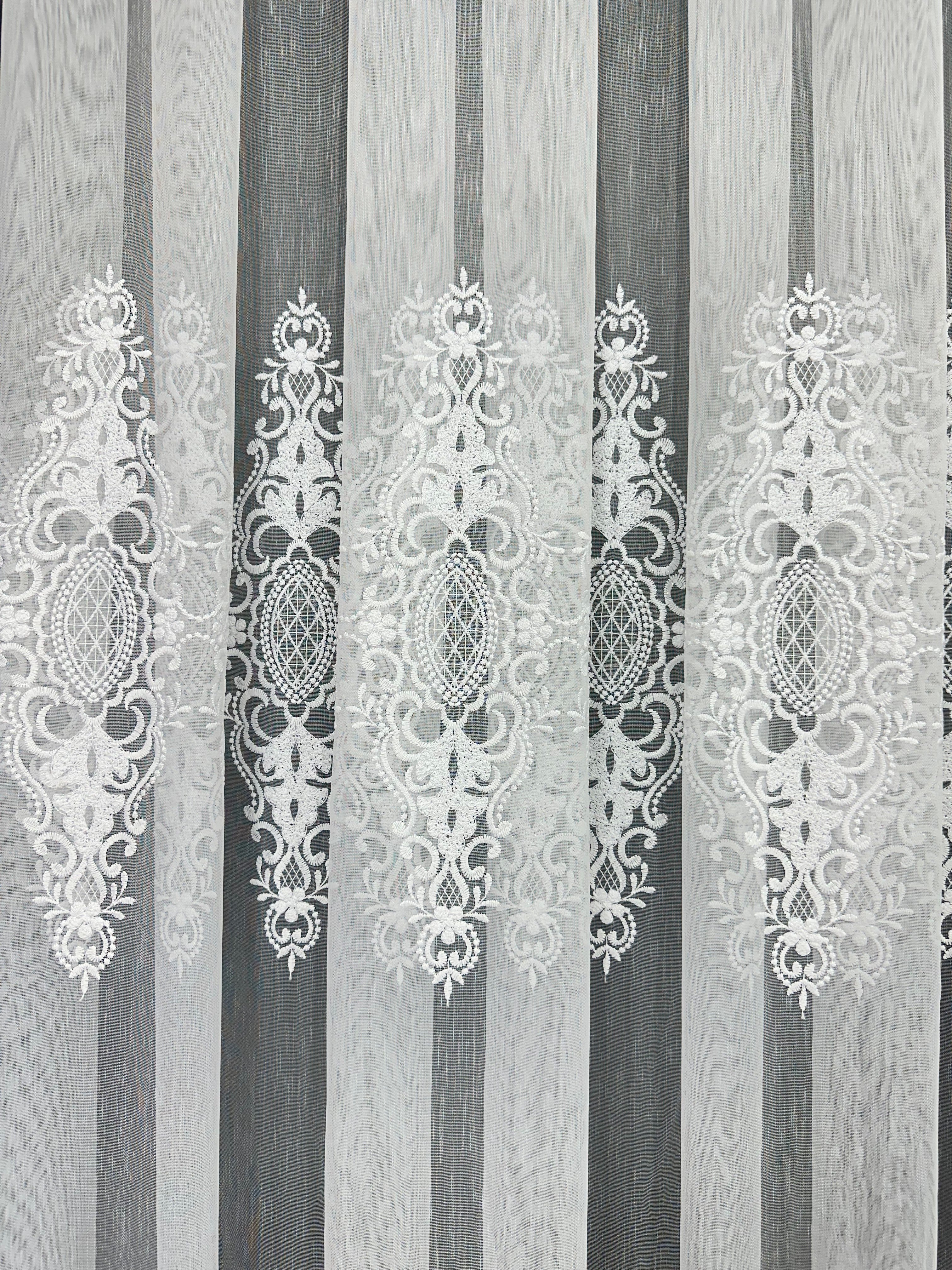 Bamboo-based sheer curtain with embroidery, white color