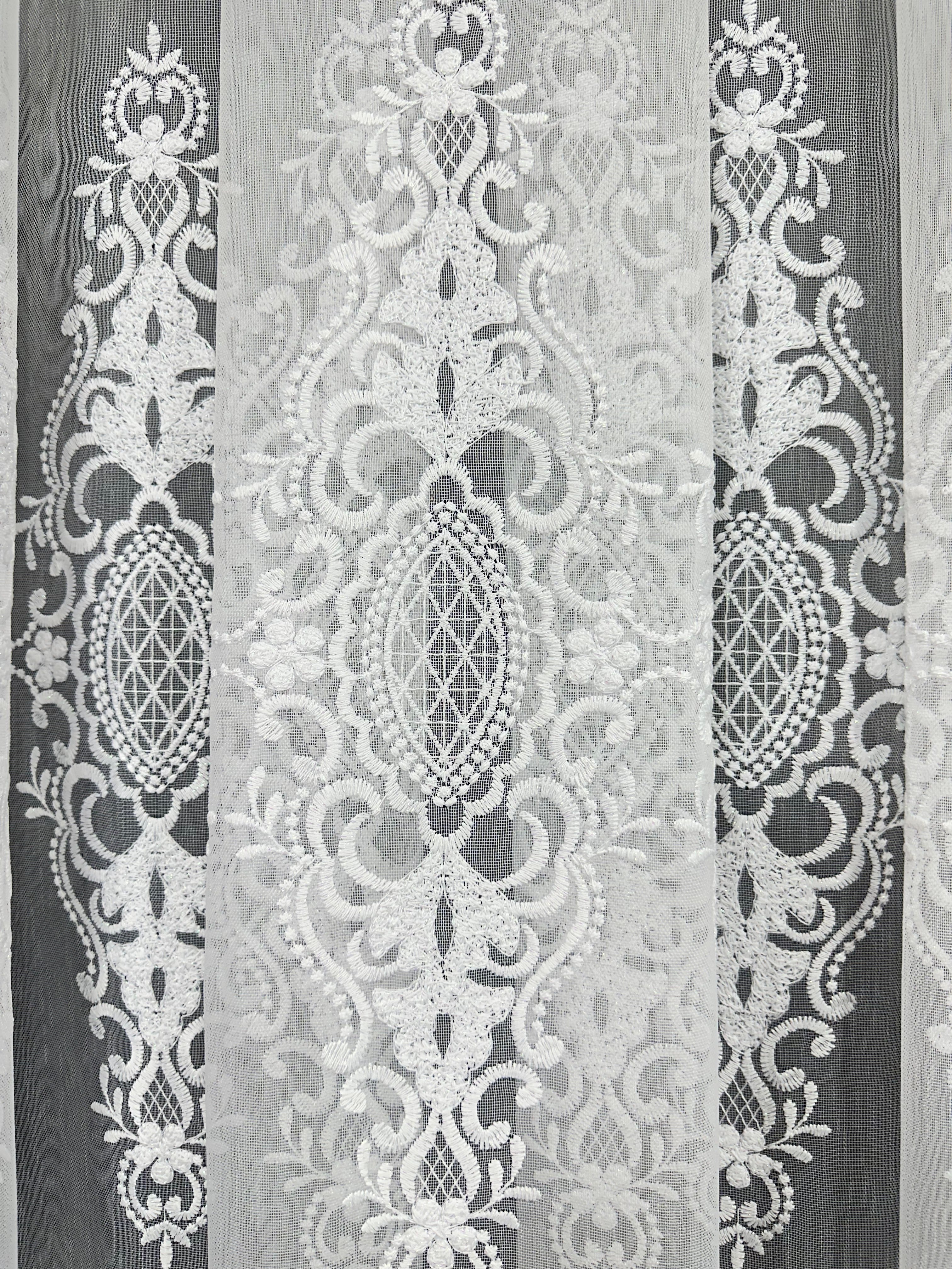 Bamboo-based sheer curtain with embroidery, white color