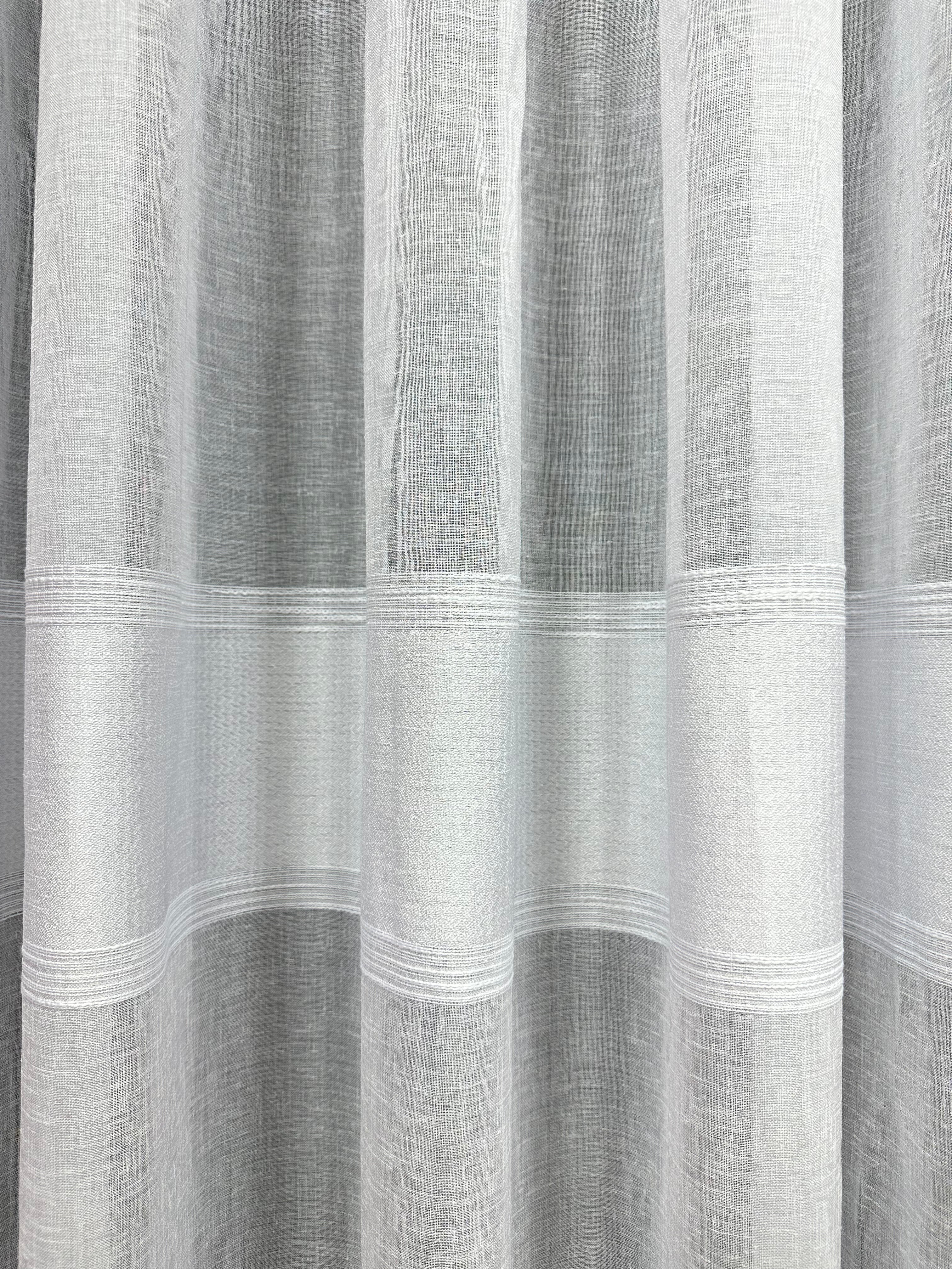 Linen sheer curtain with stripes, white color