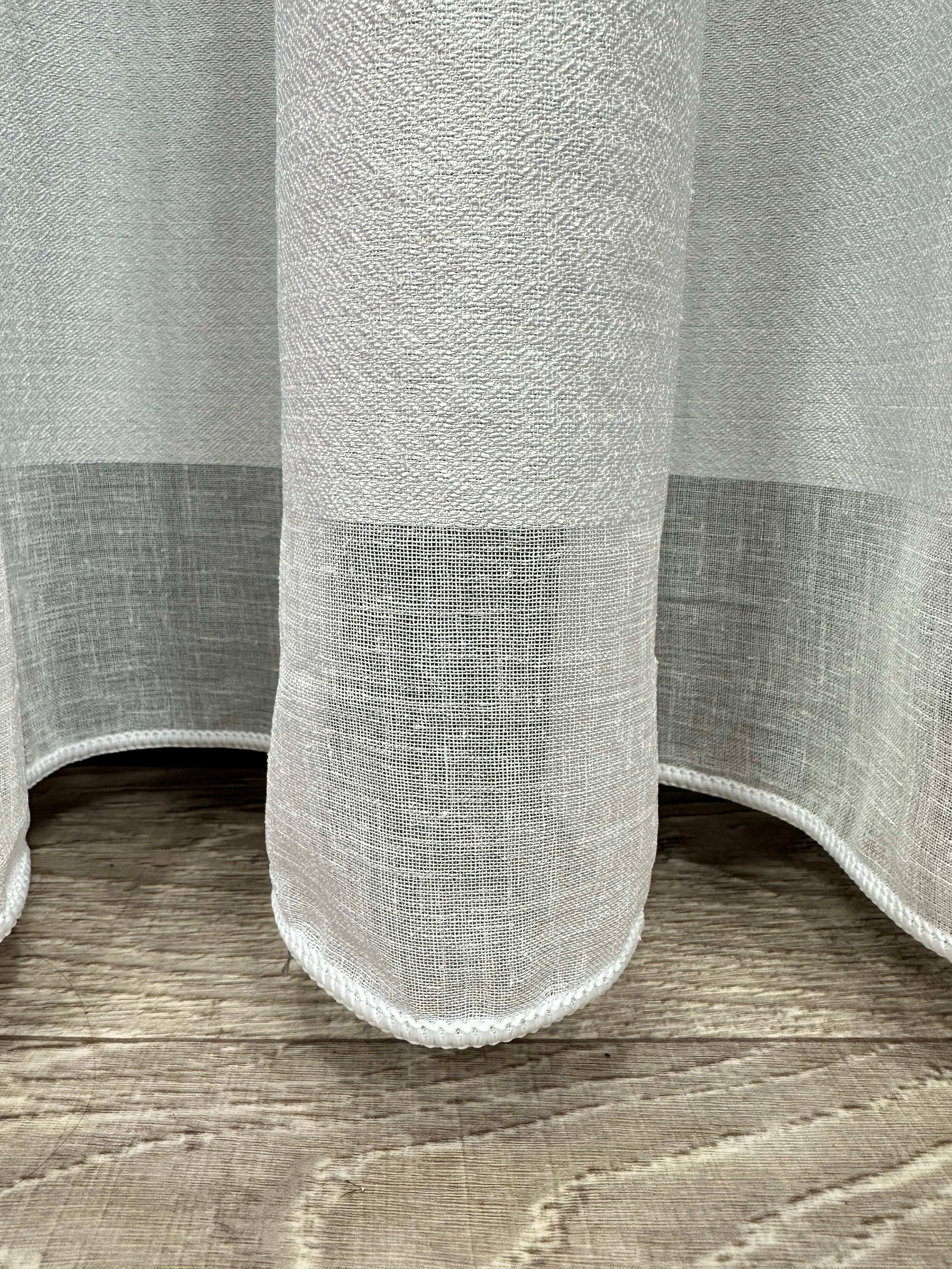 Linen sheer curtain with stripes, white color
