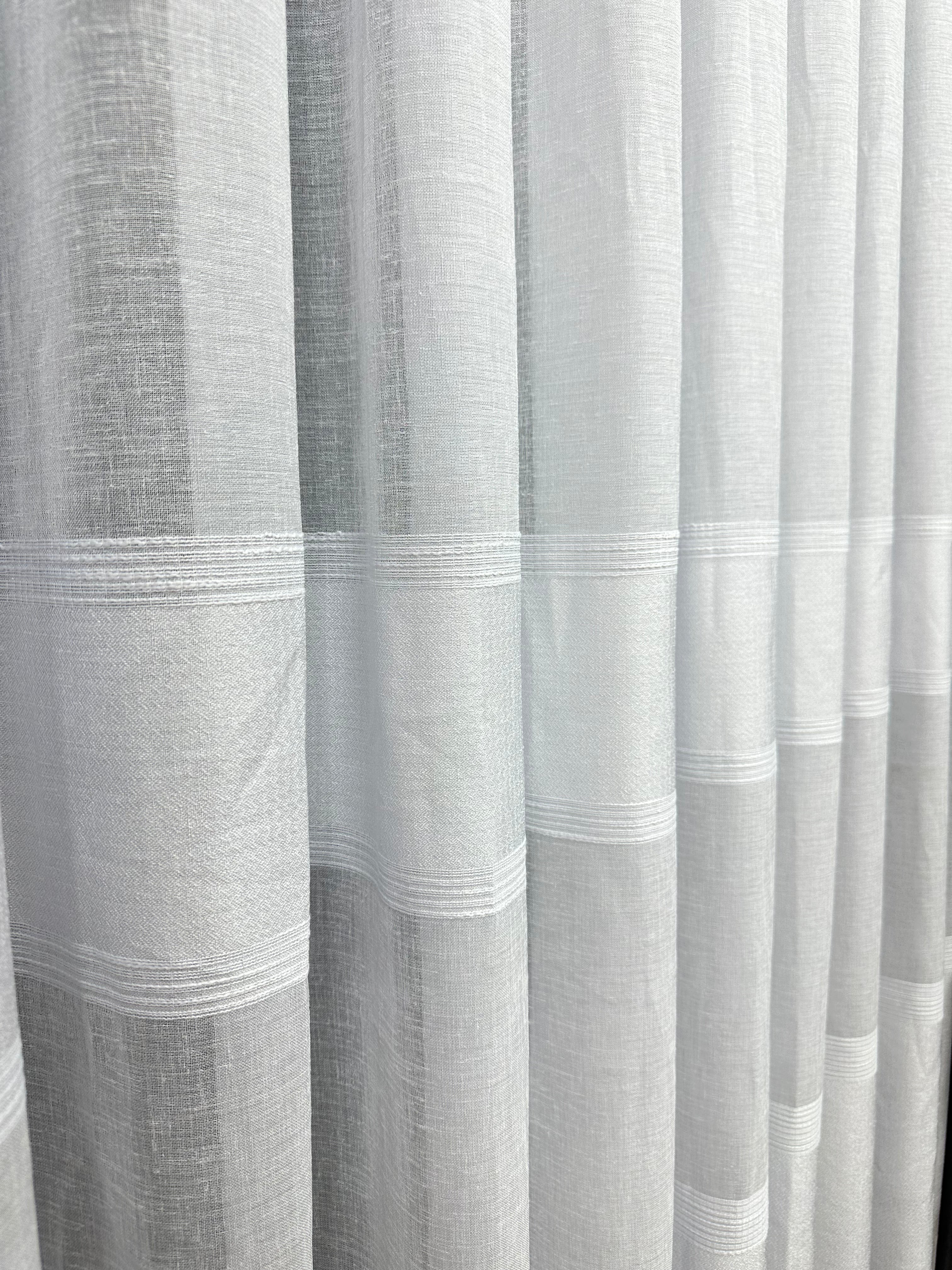 Linen sheer curtain with stripes, white color