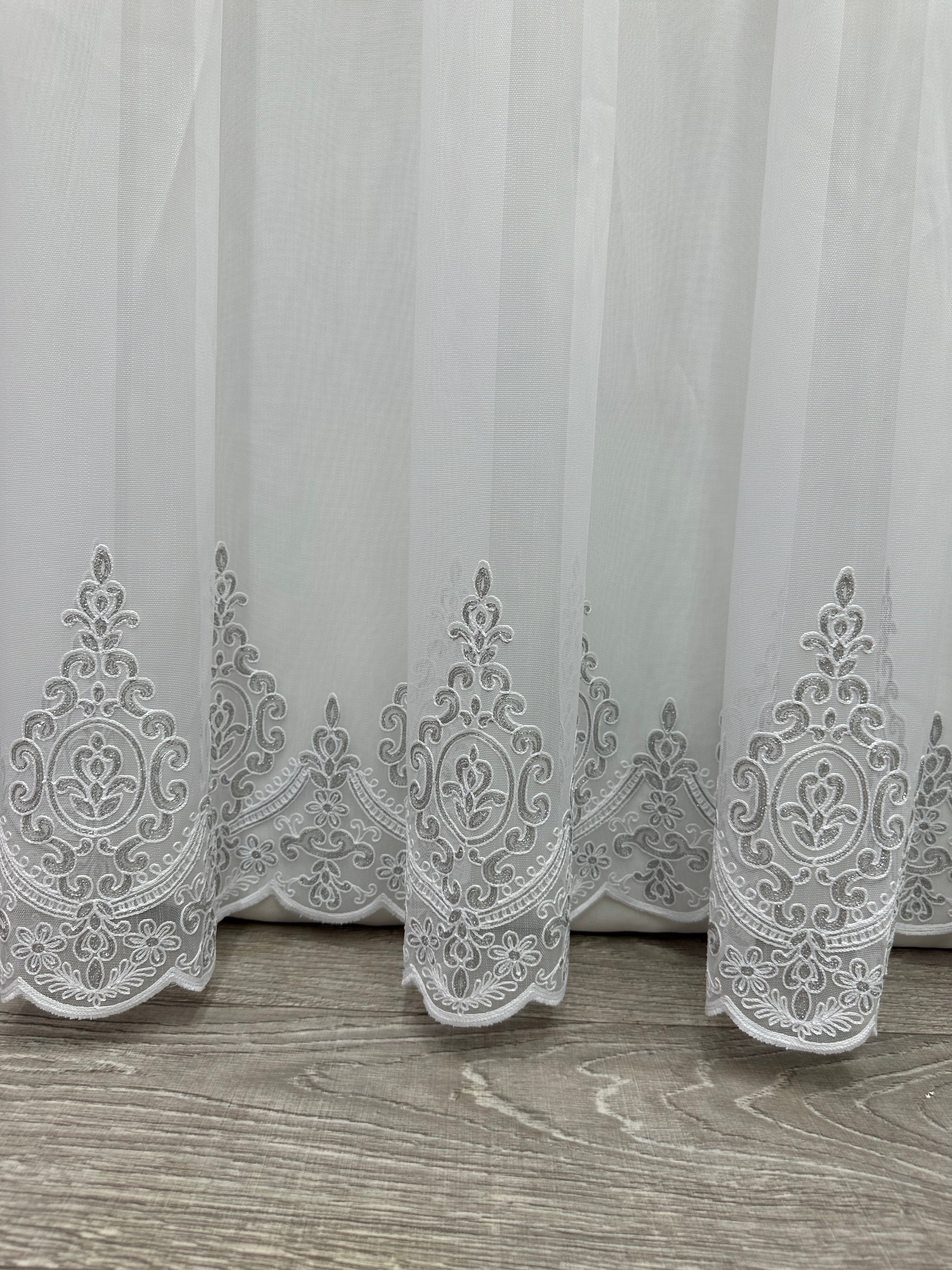 Bamboo-based sheer curtain with chenille embroidery, gray color