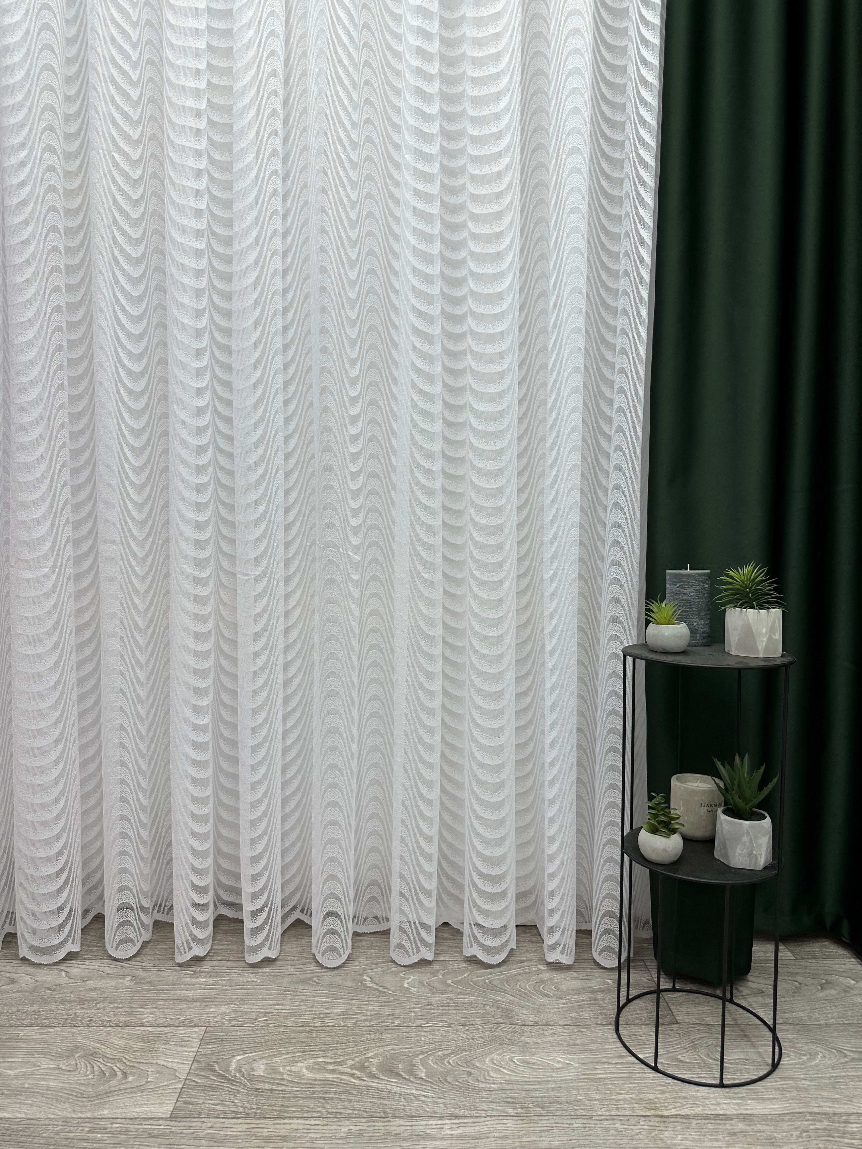 Sheer embroidered curtain “Wave”, white color